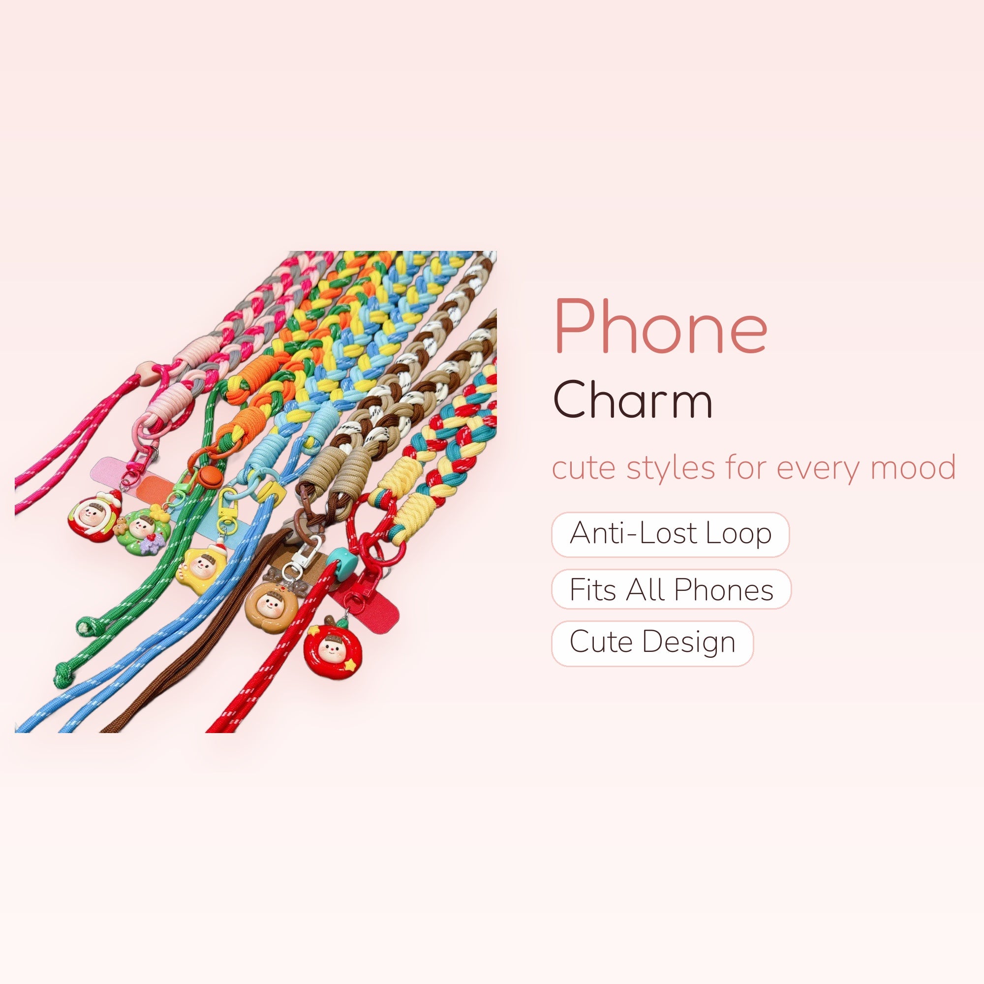 Braided Lanyard Phone Charm | Cute Cartoon Character Wrist Strap