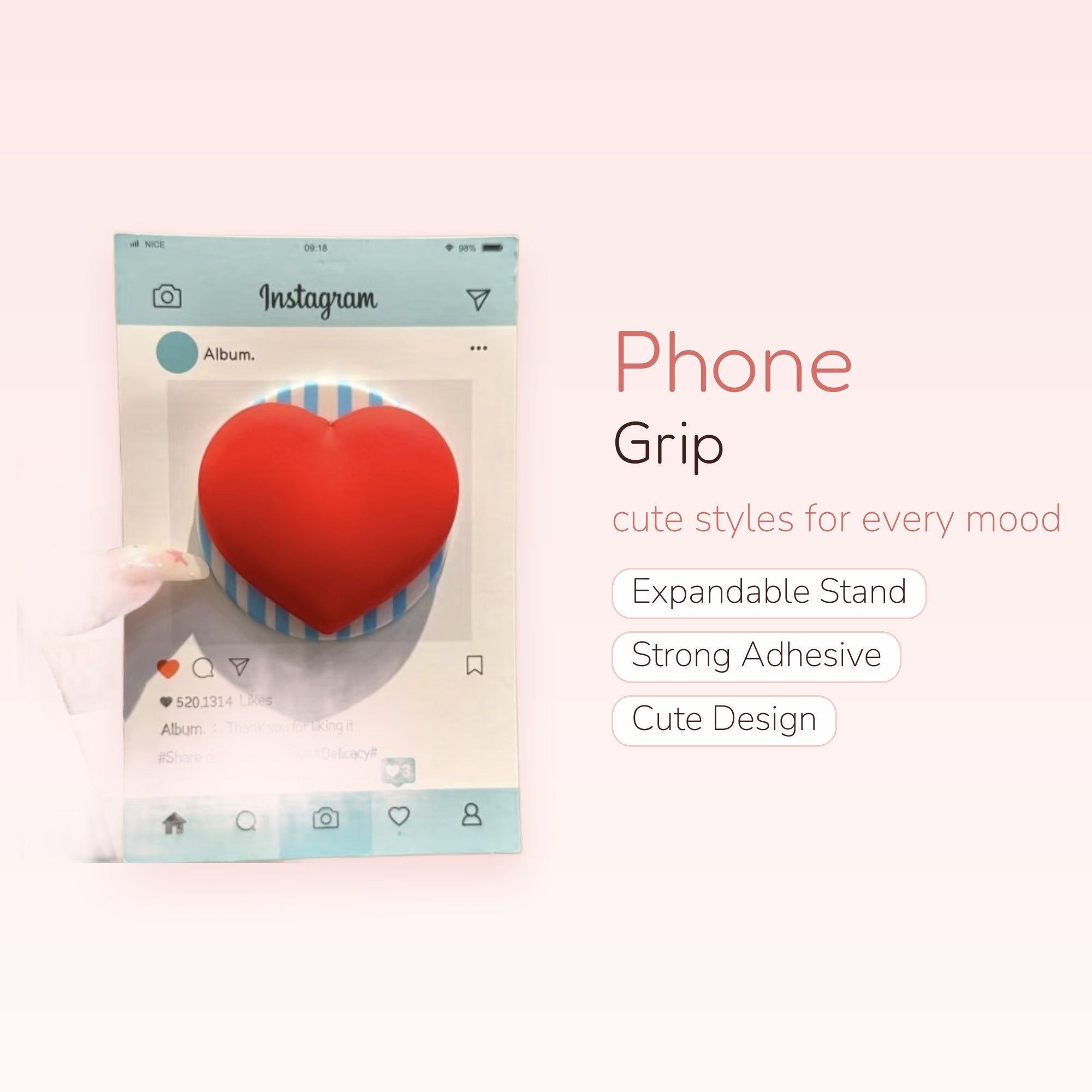 Cute Red Heart Instagram Post Phone Grip | Aesthetic Social Media Pop Socket Stand