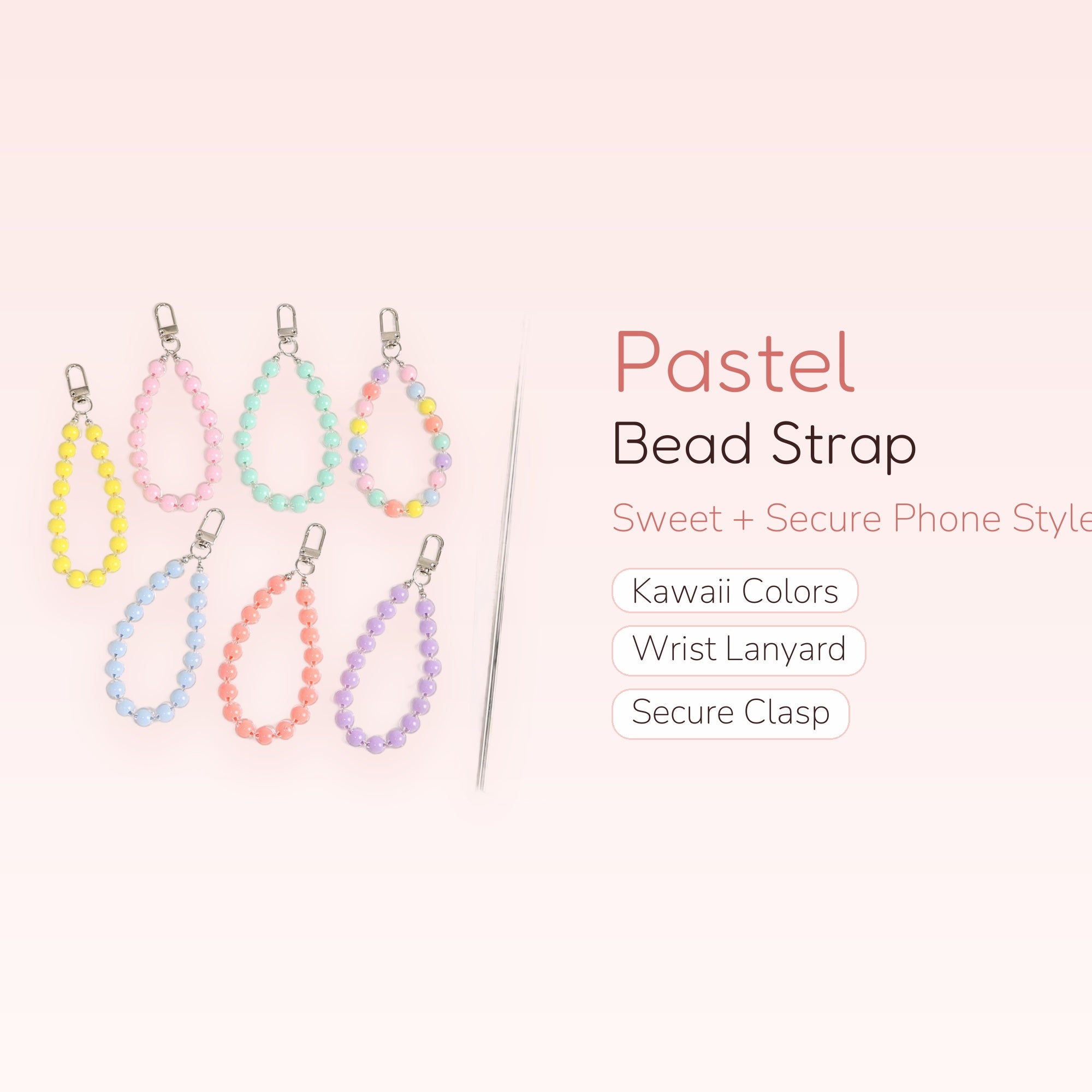 Pastel Beaded Phone Charm Strap | Cute Wrist Lanyard Keychain