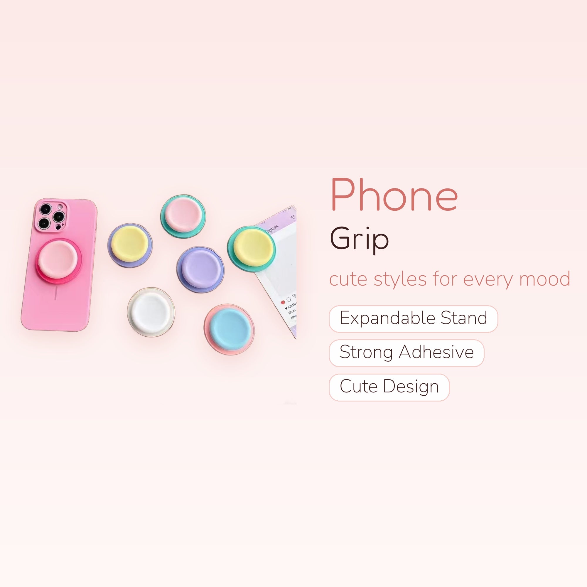 Pastel Silicone Phone Grip | Cute Round Pop Socket Stand