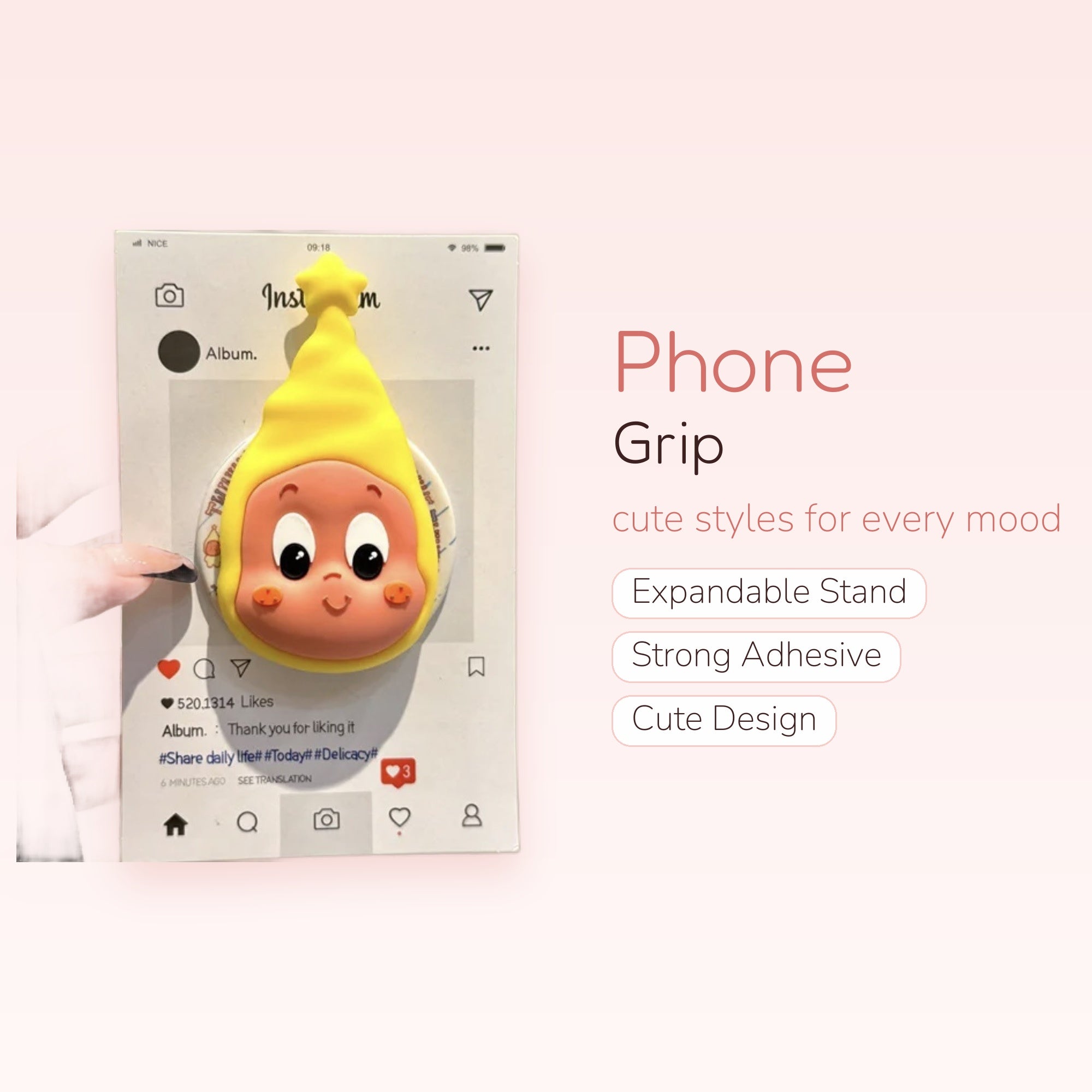 Cute Yellow Baby Character Phone Grip | Kawaii Pop Socket Stand