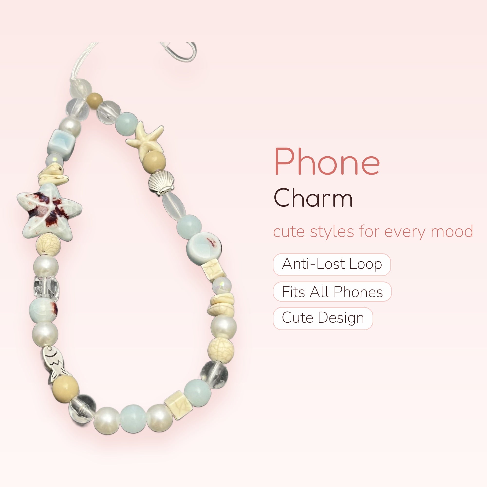 Oceanic Starfish & Shell Phone Charm | Aesthetic Beaded Wrist Strap