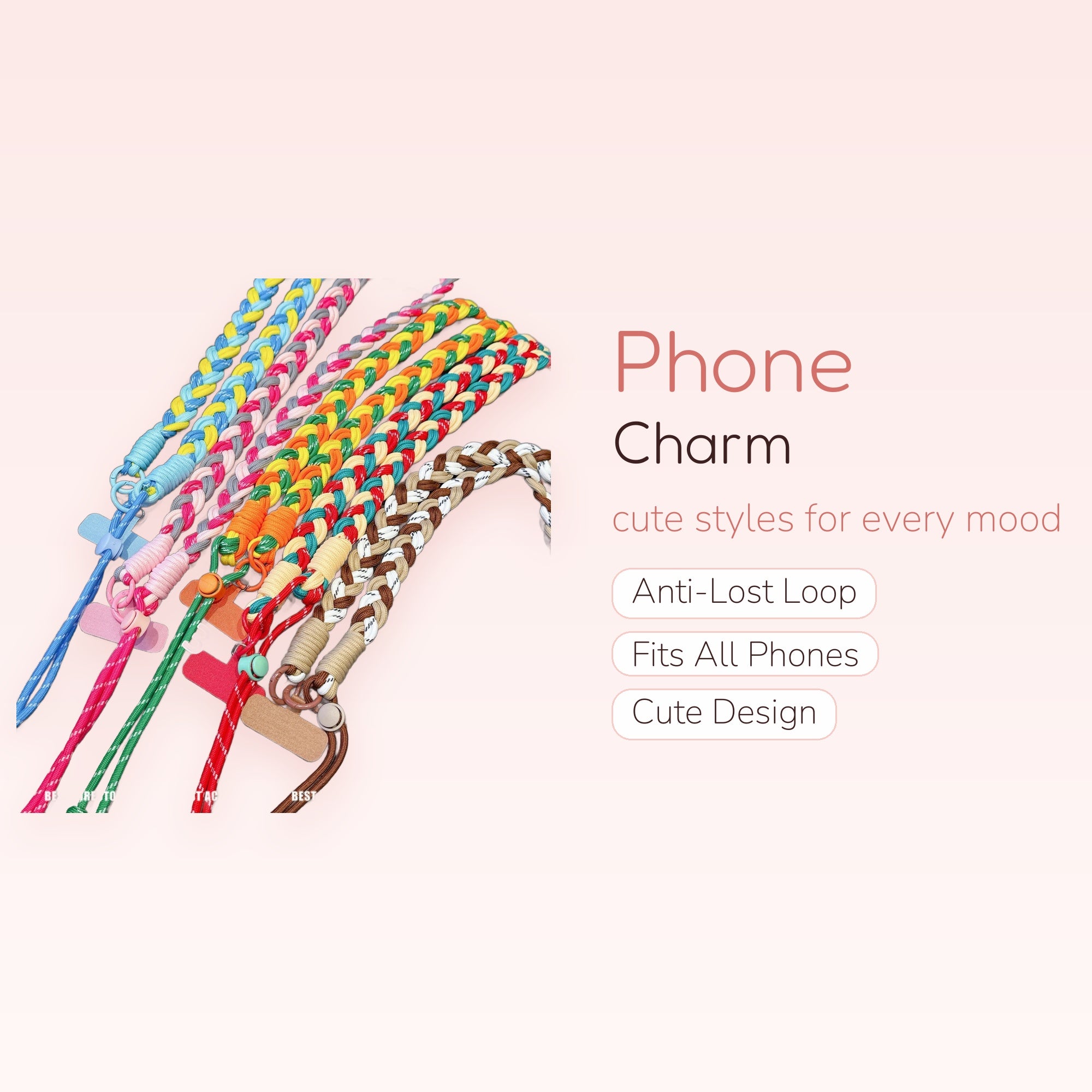 Braided Rainbow Phone Charm Lanyard | Colorful Wrist Strap for Phone