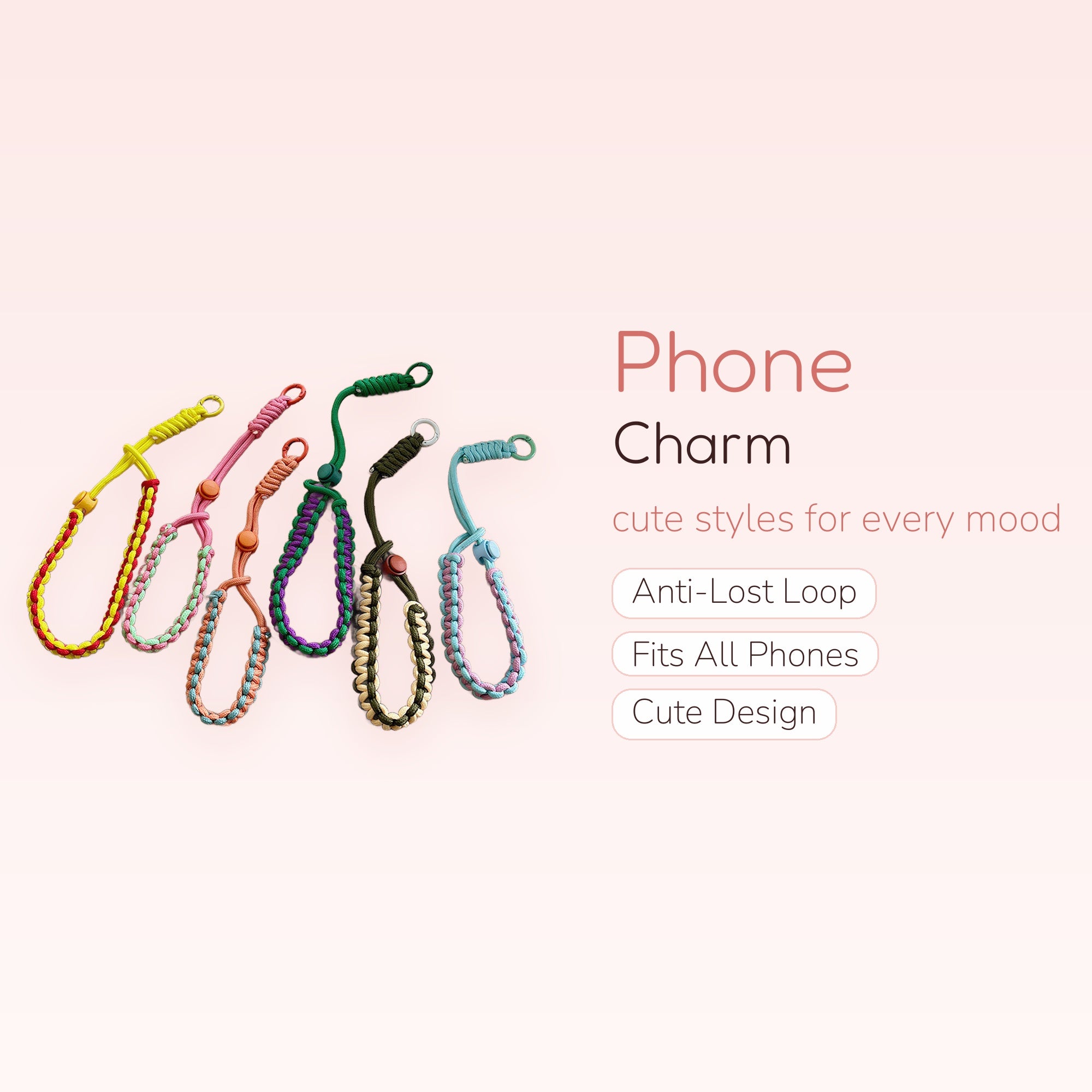 Colorful Braided Paracord Phone Charm Wristlet | Aesthetic Woven Lanyard Strap