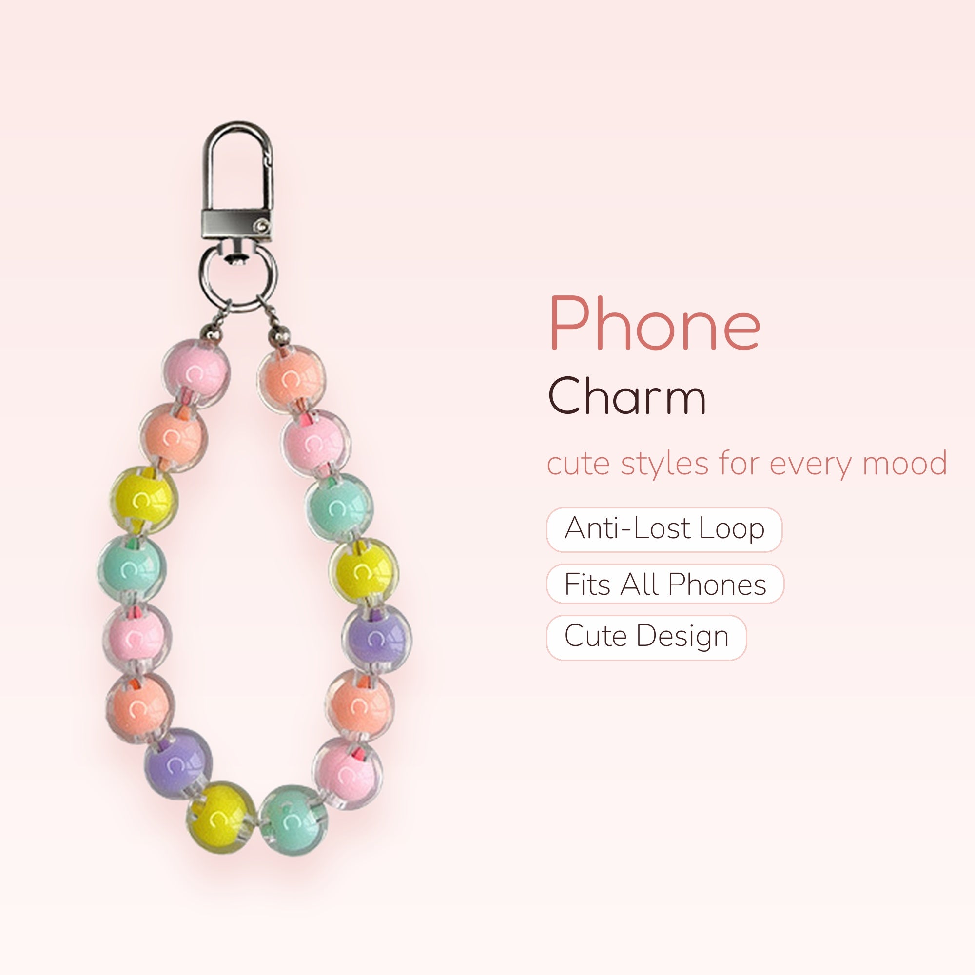 Candy Color Crystal Beaded Phone Charm | Pastel Clear Bead Wrist Strap