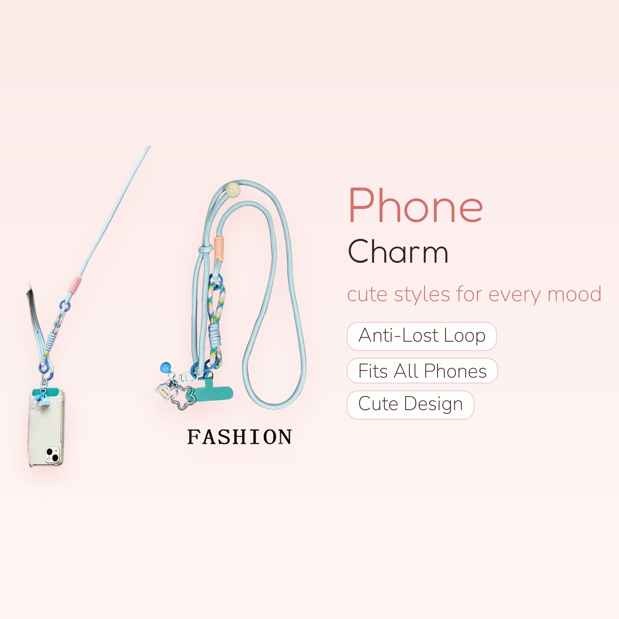 Cute Blue Lanyard Phone Charm Strap | Aesthetic Crossbody Phone Holder
