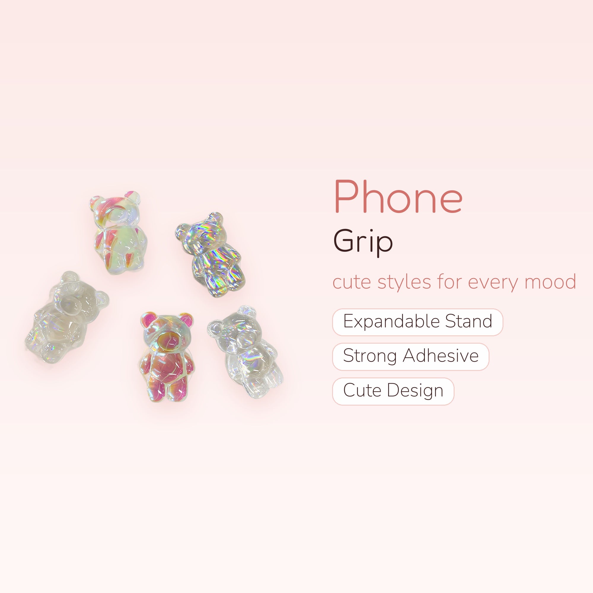 Bear Transparent Mobile Phone Grip Stand Finger | SIMPLYBUBBI Phone Grip