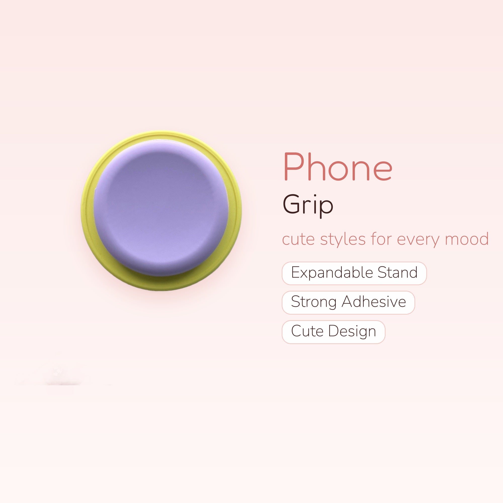 Pastel Purple & Yellow Instagram Phone Grip | Kawaii Pop Socket Stand