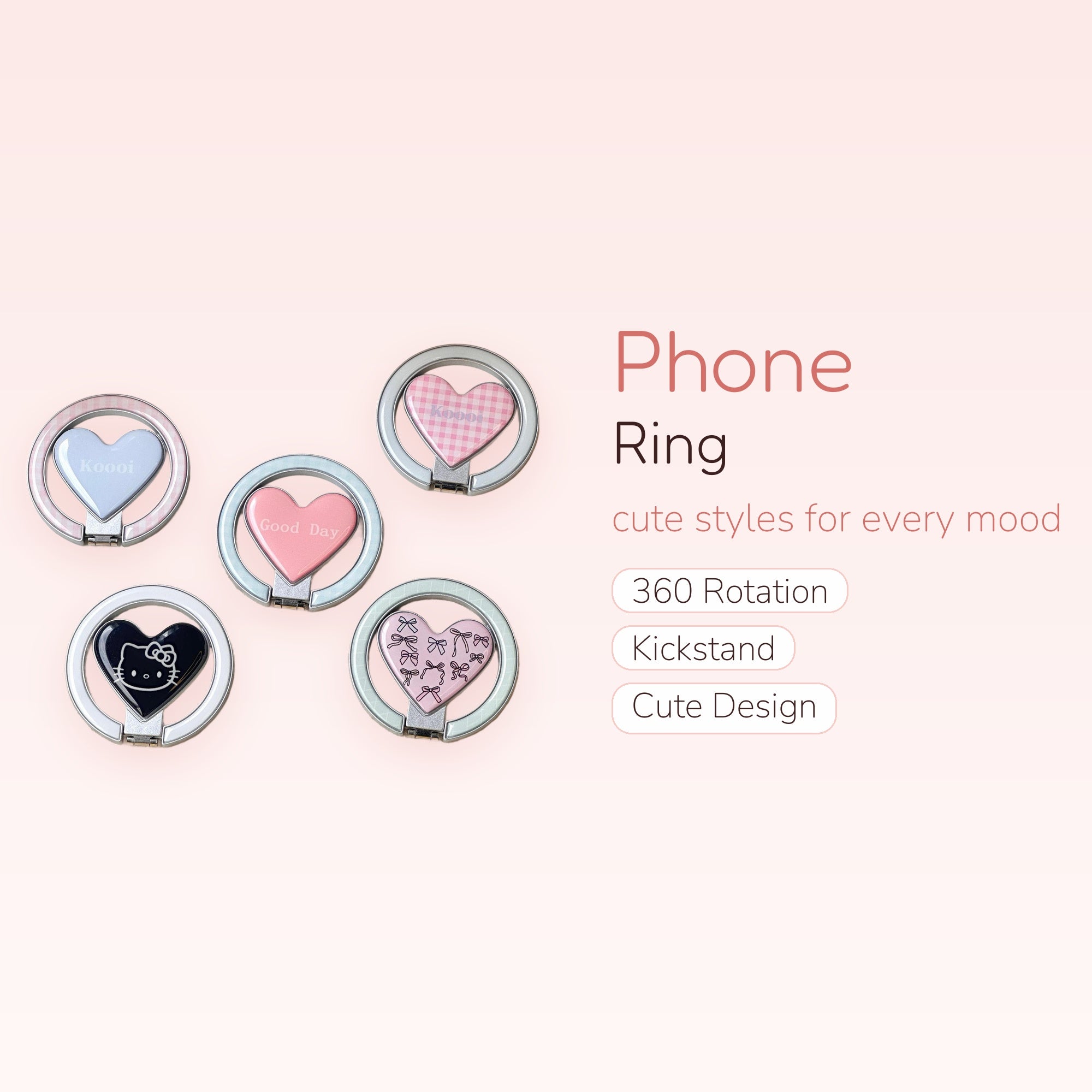 Cute Heart Phone Ring | Kawaii 360° Finger Holder Kickstand