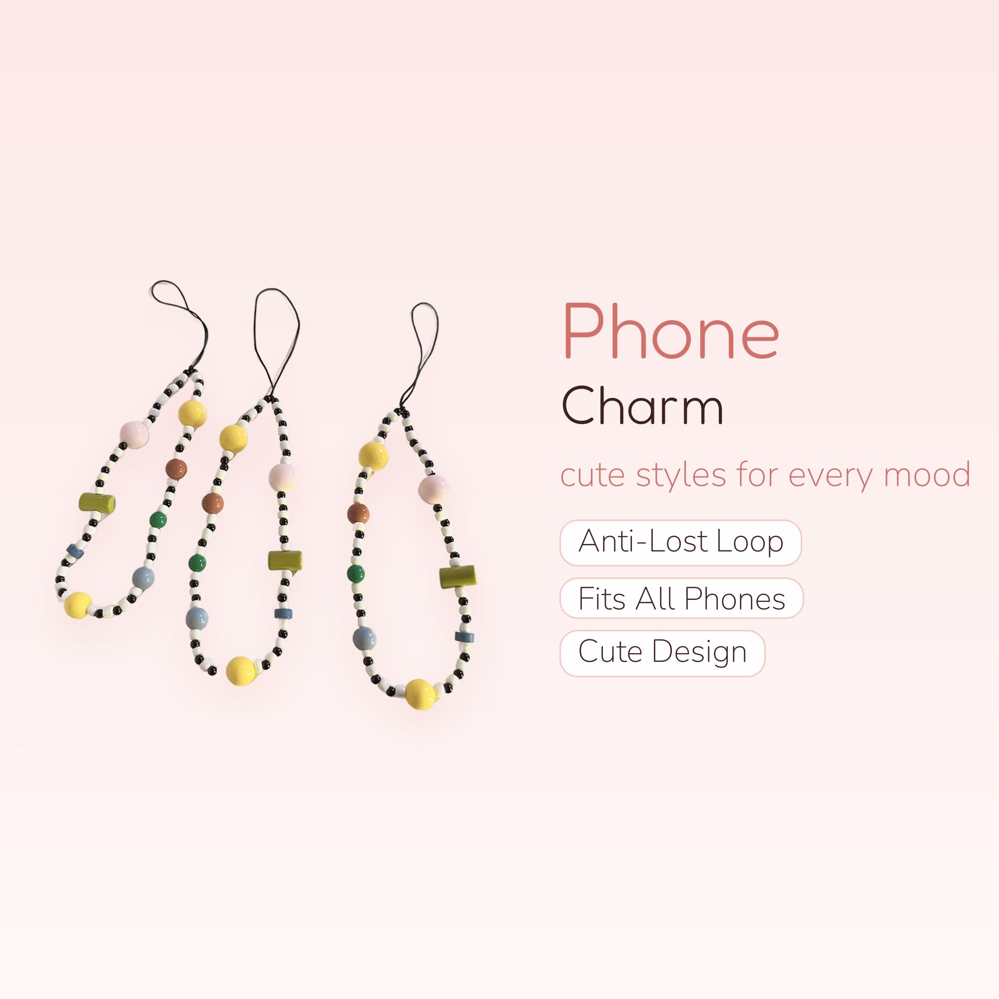 Aesthetic Beaded Phone Charm Strap | Colorful Geometric & Round Bead Wrist Lanyard