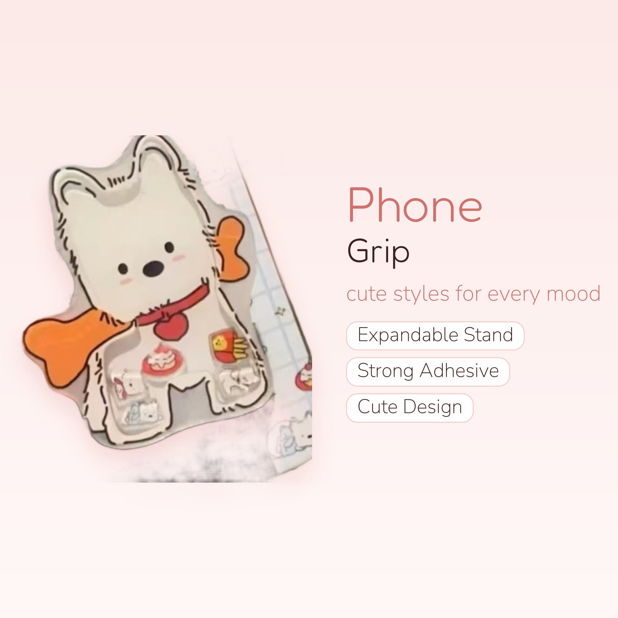 Kawaii White Puppy Dog Phone Grip | Cute Cartoon Animal Pop Socket Stand