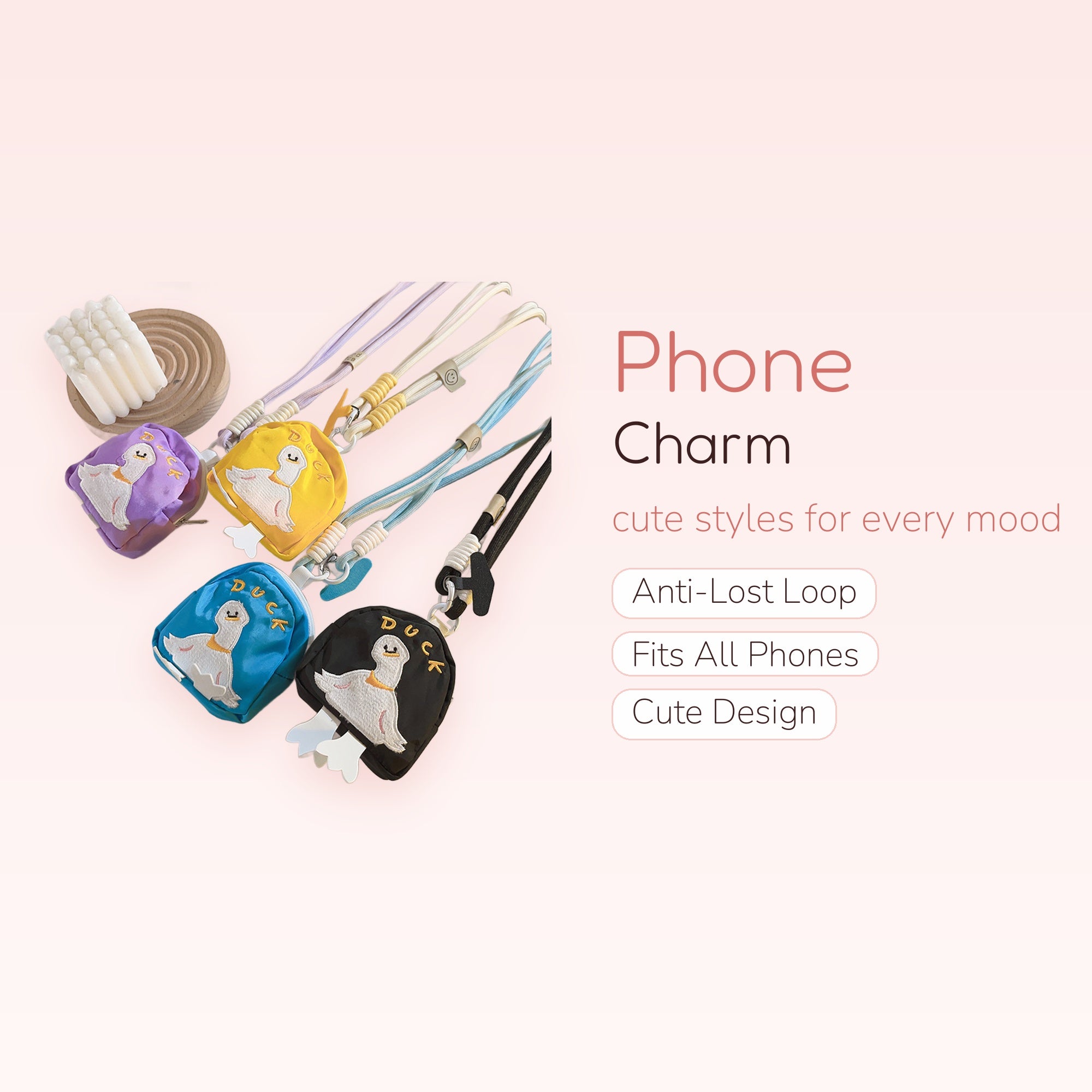 Cute Duck Mini Pouch Phone Charm Lanyard | Kawaii Animal Wrist Strap Key Chain