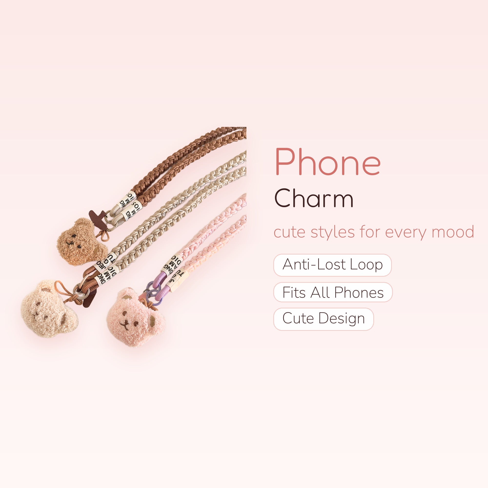 Cute Braided Teddy Bear Phone Charm Lanyard | Aesthetic Plush Wrist Strap