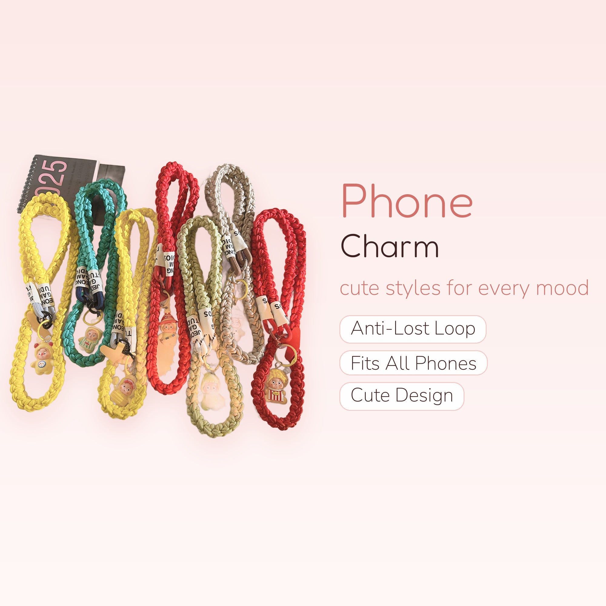 Braided Rope Phone Charm Lanyard | Kawaii Cartoon Character Keychain Strap