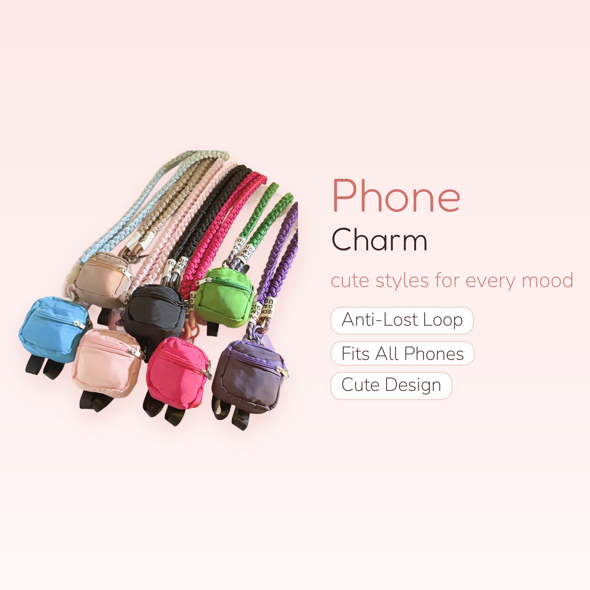 Mini Backpack Phone Charm Lanyard | Cute Braided Wrist Strap Keychain