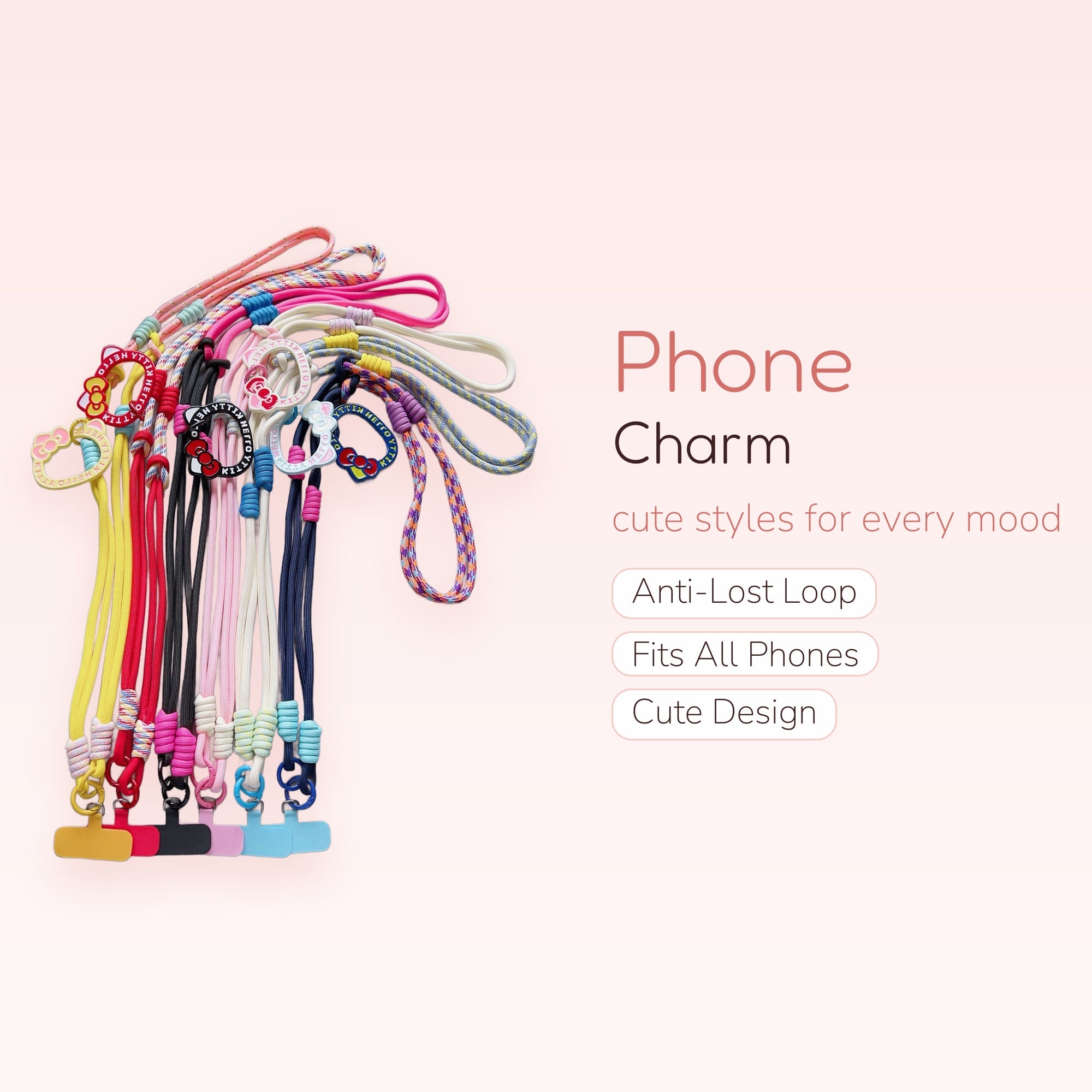 Hello Kitty Lanyard Phone Charm | Colorful Braided Rope Wrist Strap
