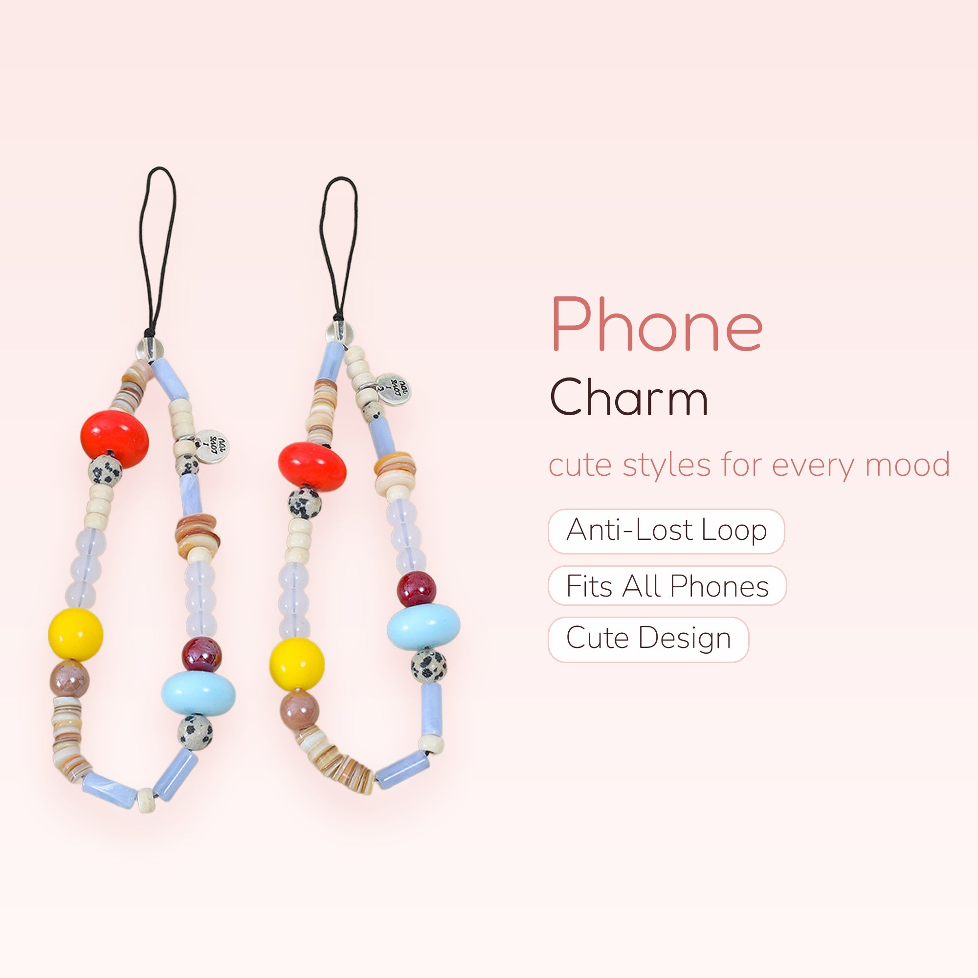 Aesthetic Mixed Bead Phone Charm Strap | Colorful Beaded Wrist Lanyard