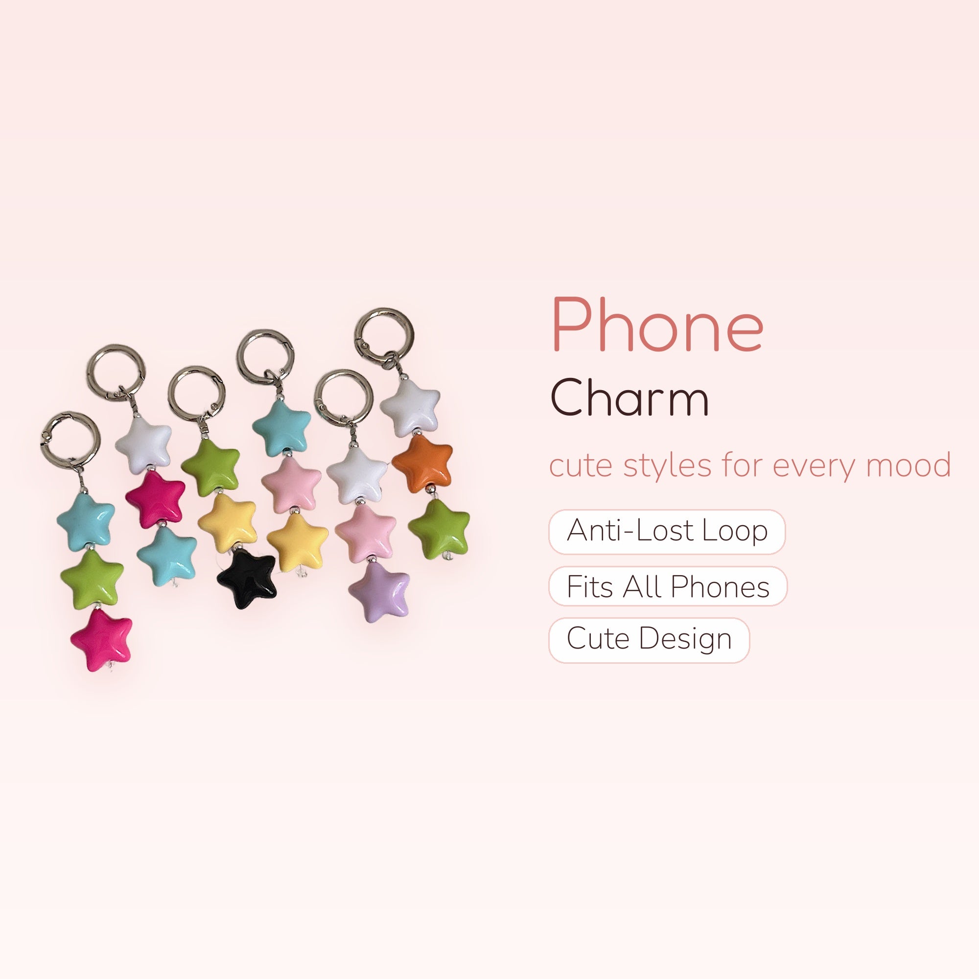 Kawaii Pastel Star Phone Charm | Cute Colorful Keychain Accessory