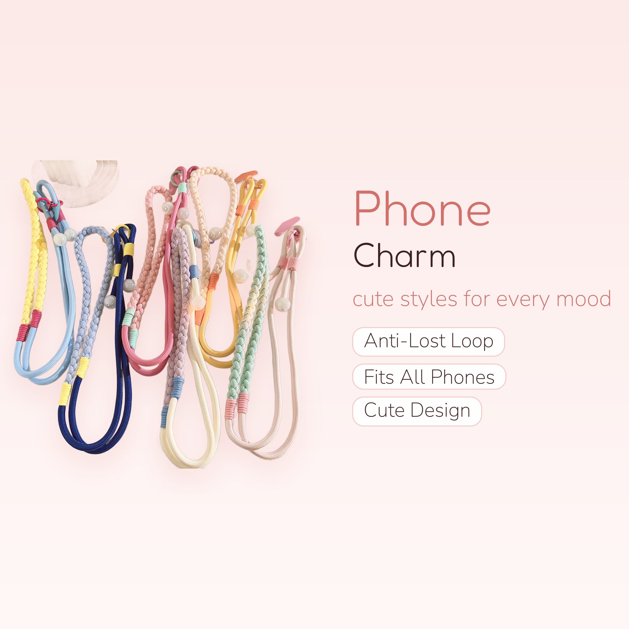 Braided Rope Phone Charm Straps | Pastel Beaded Wrist Lanyards
