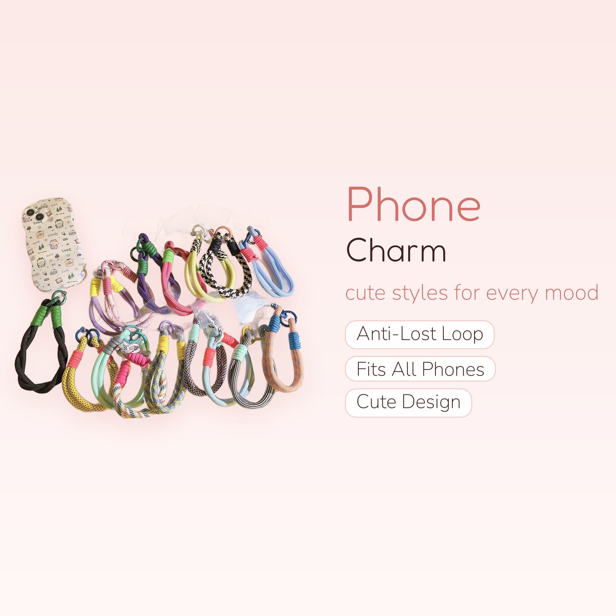 Colorful Braided Rope Phone Charm Strap | Cute Wrist Lanyard Keychain