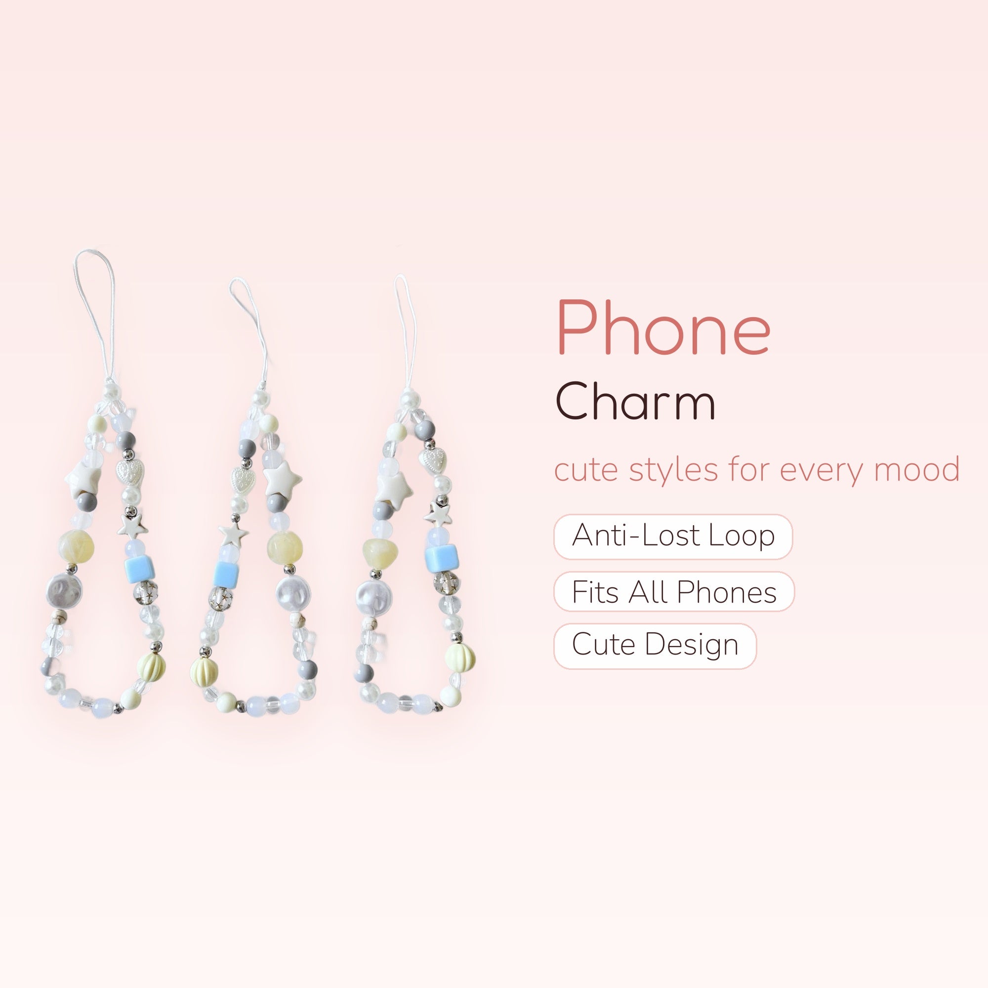 Pastel Beaded Phone Charm Strap | Kawaii Pearl & Star Wrist Lanyard