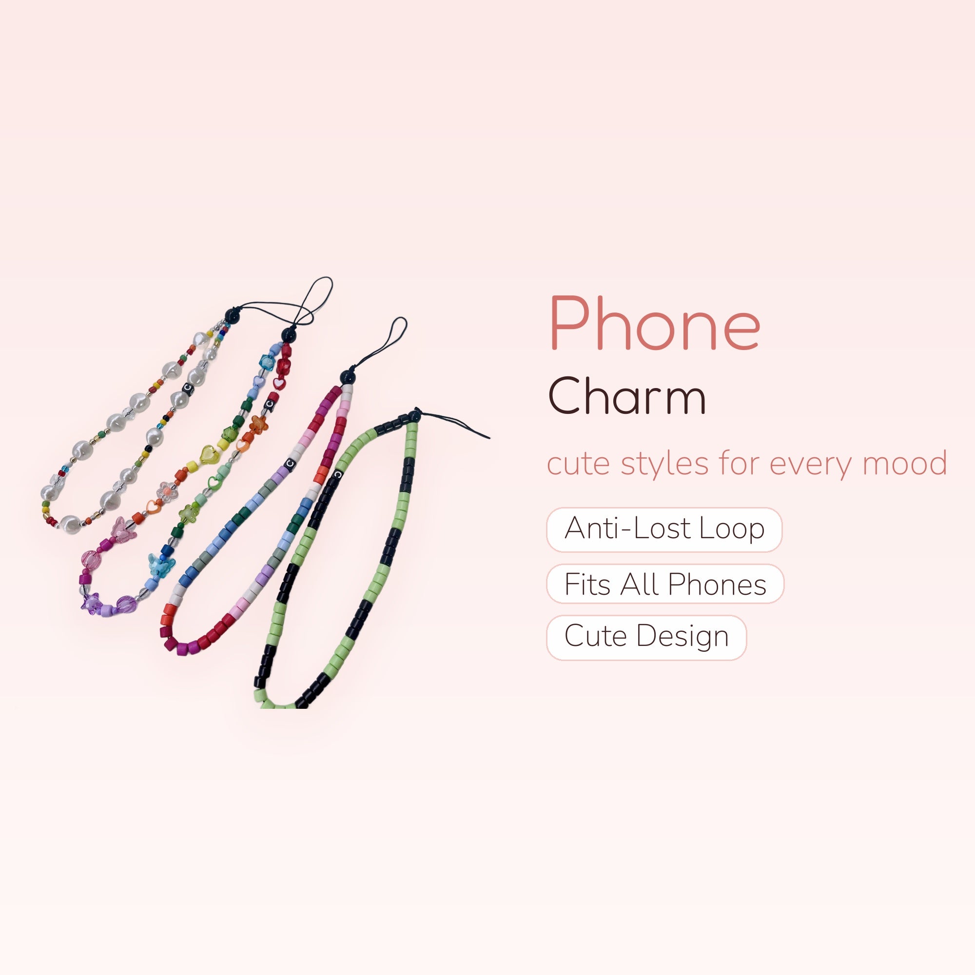 Kawaii Beaded Phone Charm Straps | Colorful Pearl & Acrylic Wrist Lanyards