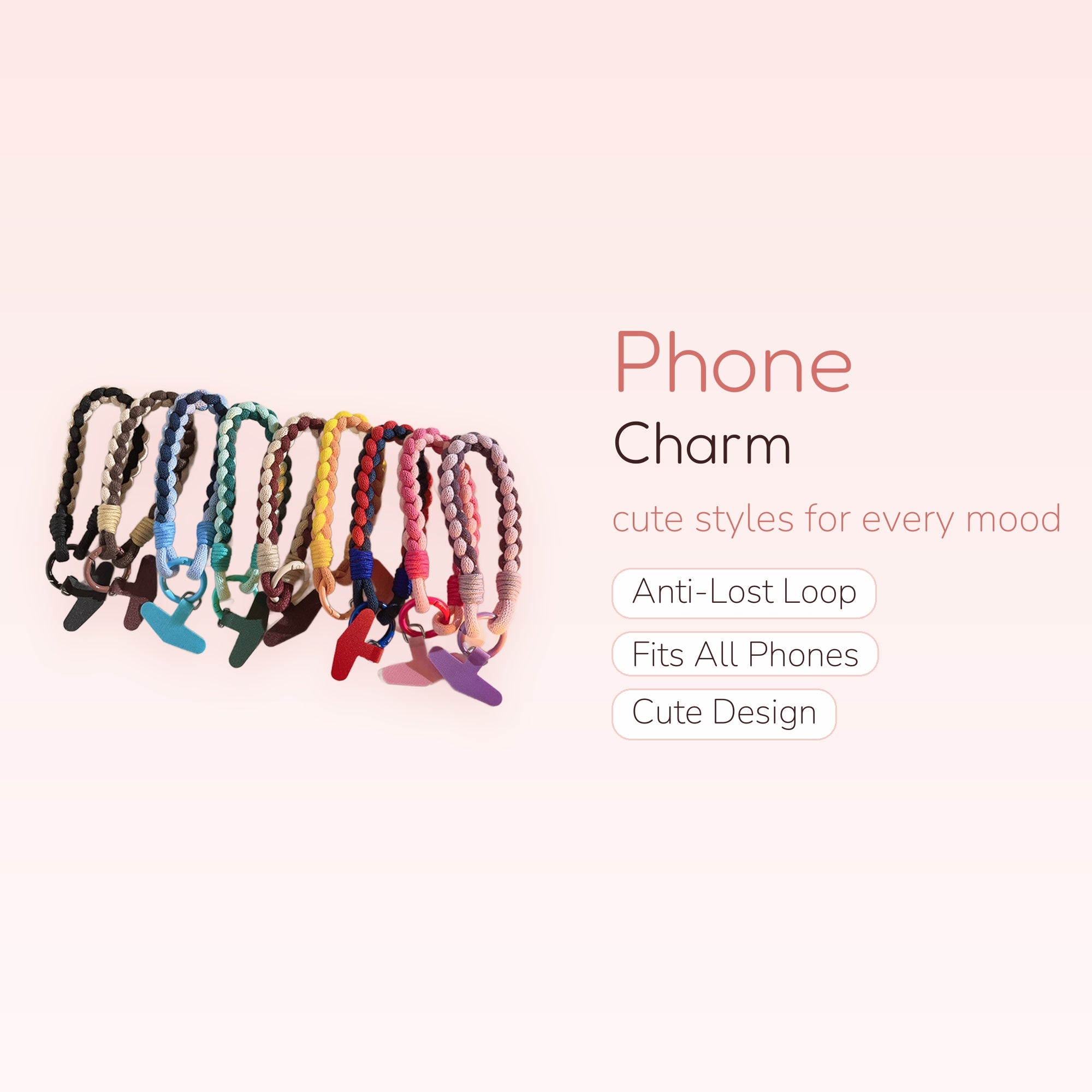Braided Multi-Color Phone Charm Wrist Strap | Aesthetic Woven Lanyard with Phone Tab