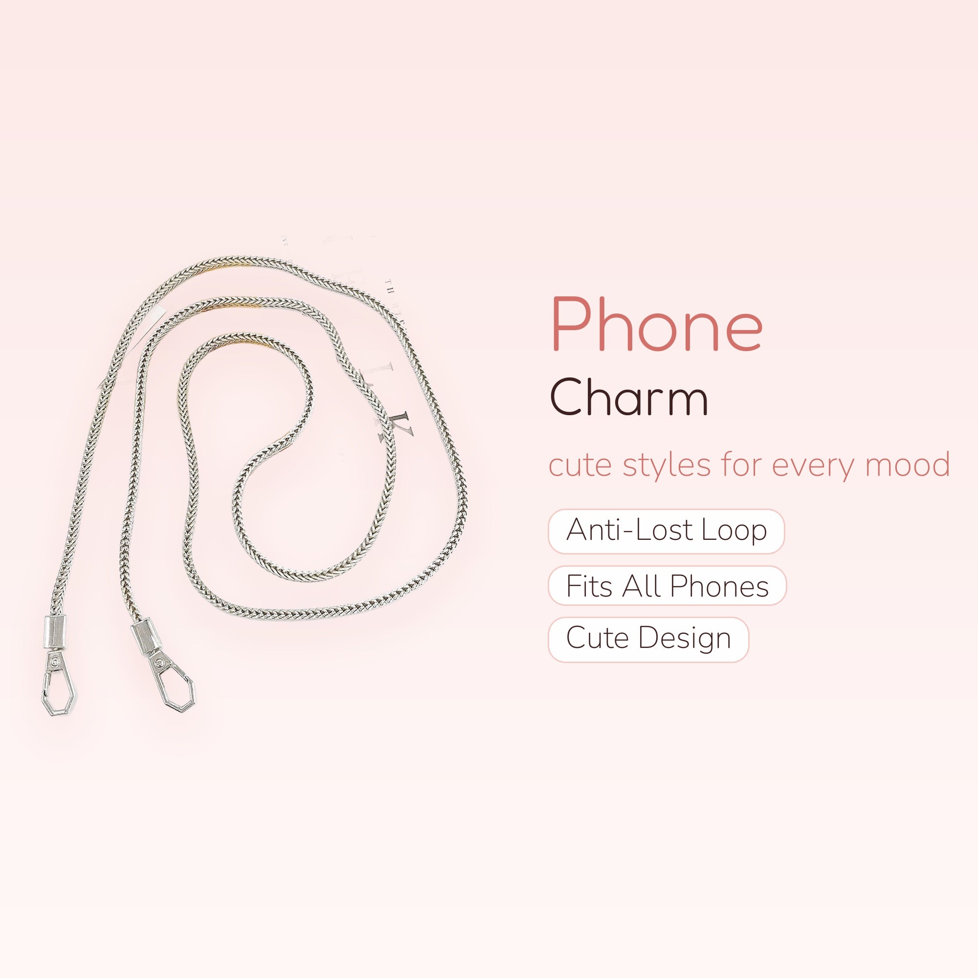 Silver Braided Chain Phone Charm Lanyard | Aesthetic Metal Crossbody Strap