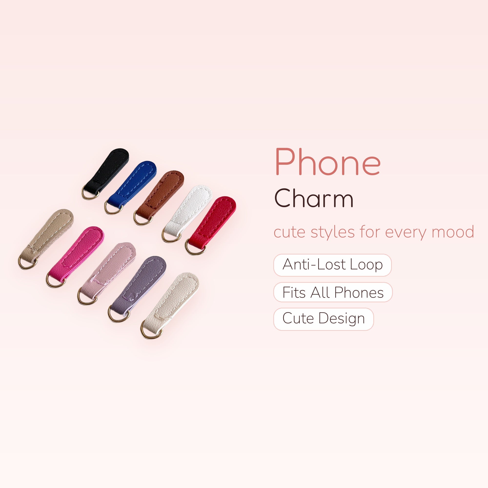 Colorful Faux Leather Phone Charm Straps | Minimalist D-Ring Zipper Pulls