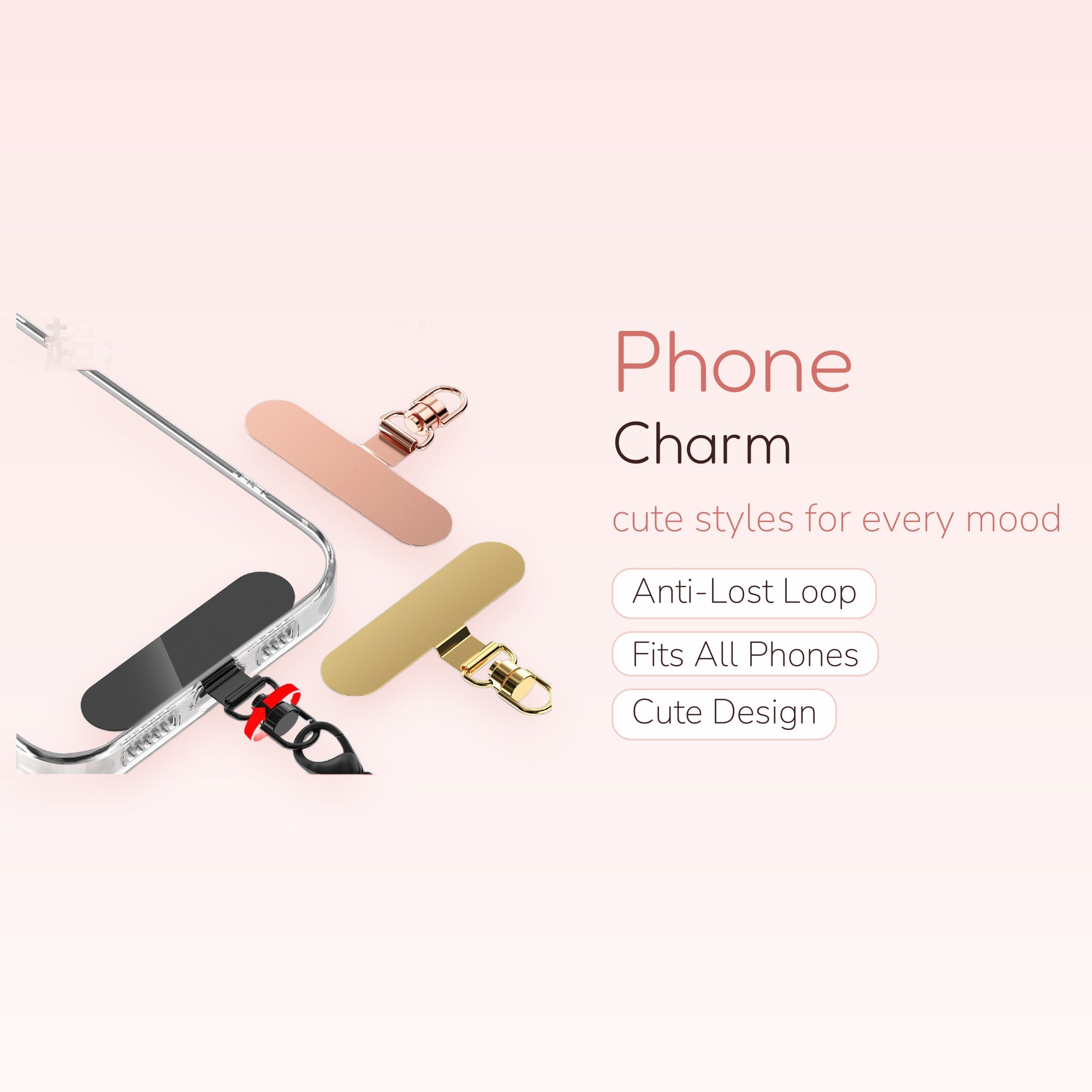 Ultra-Thin 3D Rotating Stainless Steel Phone Charm | Durable 360° Swivel Lanyard Patch