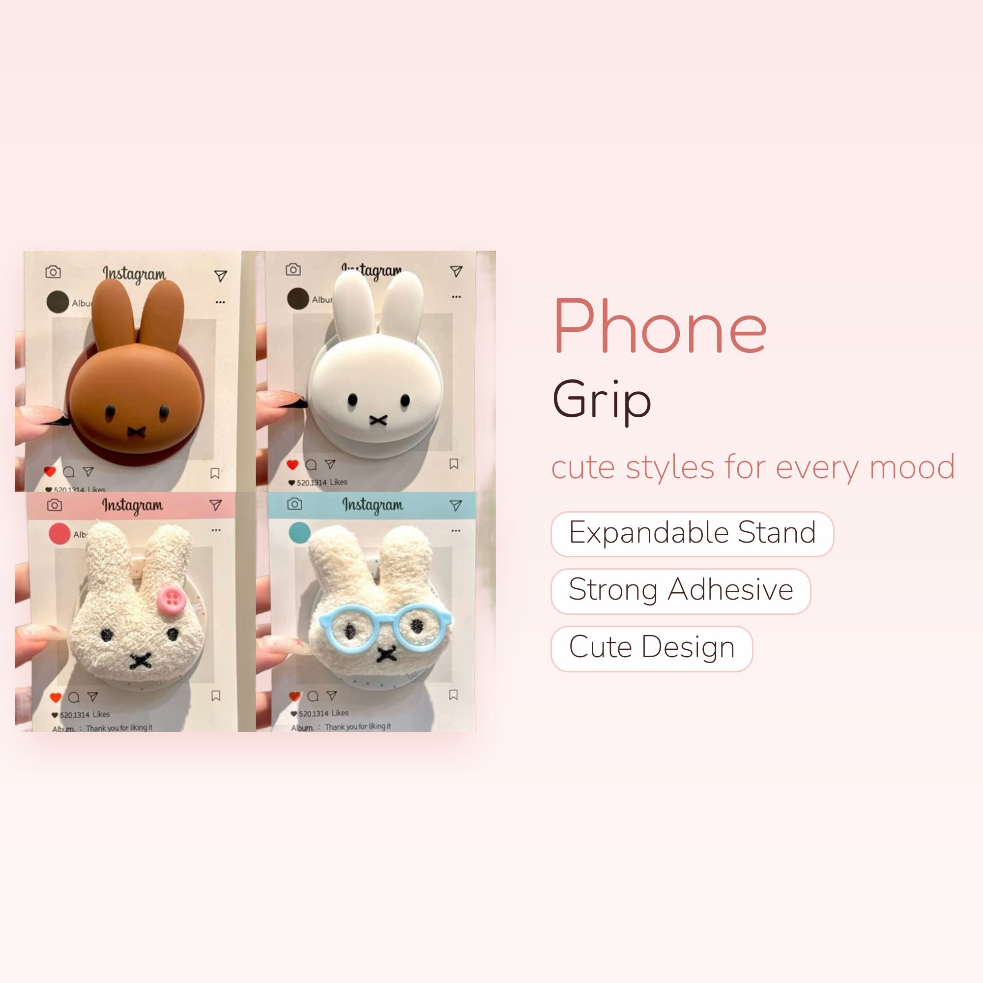 Cute Miffy Bunny Phone Grip | Kawaii Fluffy Rabbit Pop Socket Stand