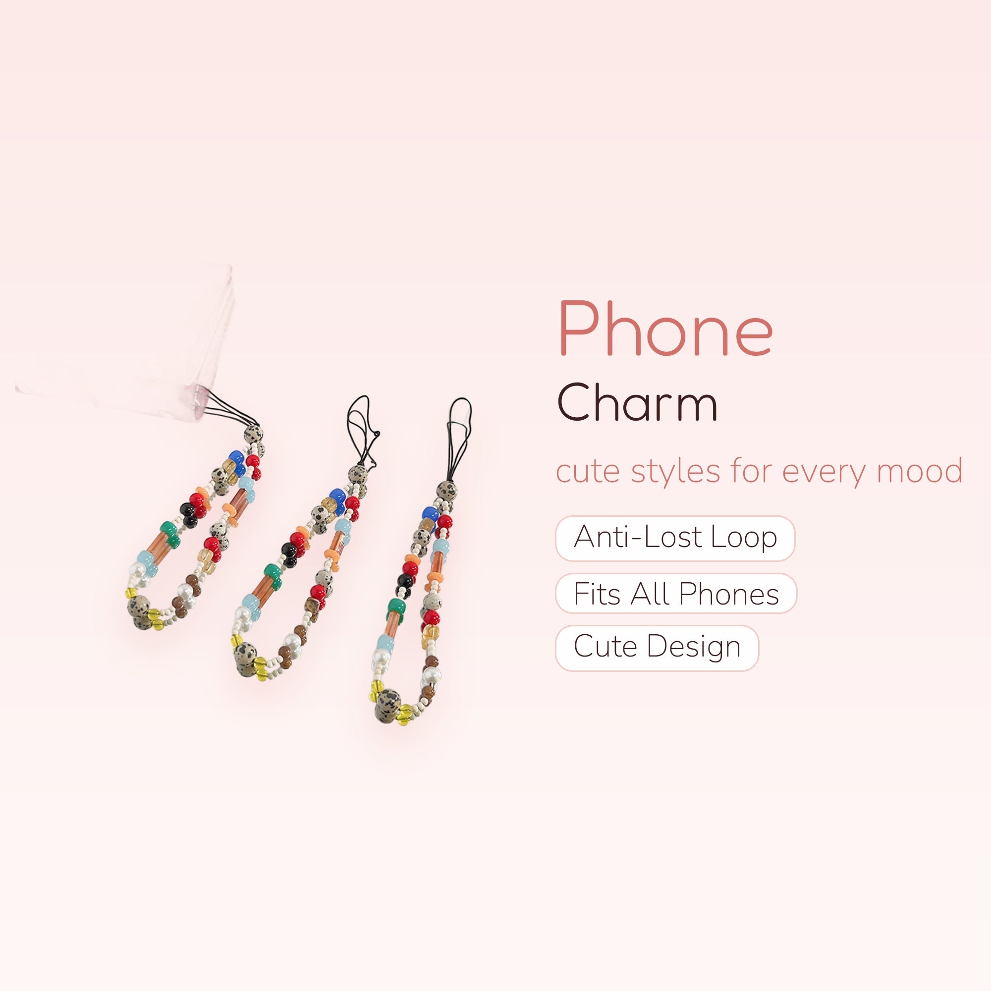 Aesthetic Dalmatian Jasper & Mixed Bead Phone Charm | Colorful Beaded Wrist Strap