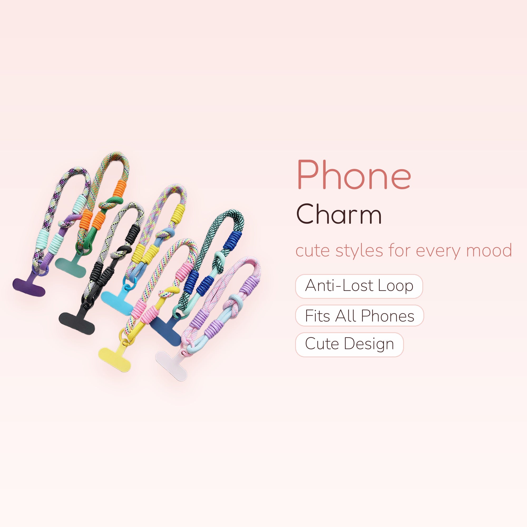 Colorful Braided Rope Phone Charm Straps | Aesthetic Wrist Lanyards with T-Tabs