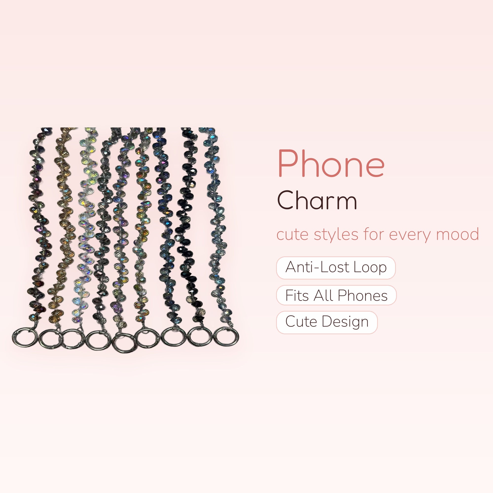Iridescent Faceted Bead Phone Charm Lanyard | Sparkly Crystal Wrist Strap