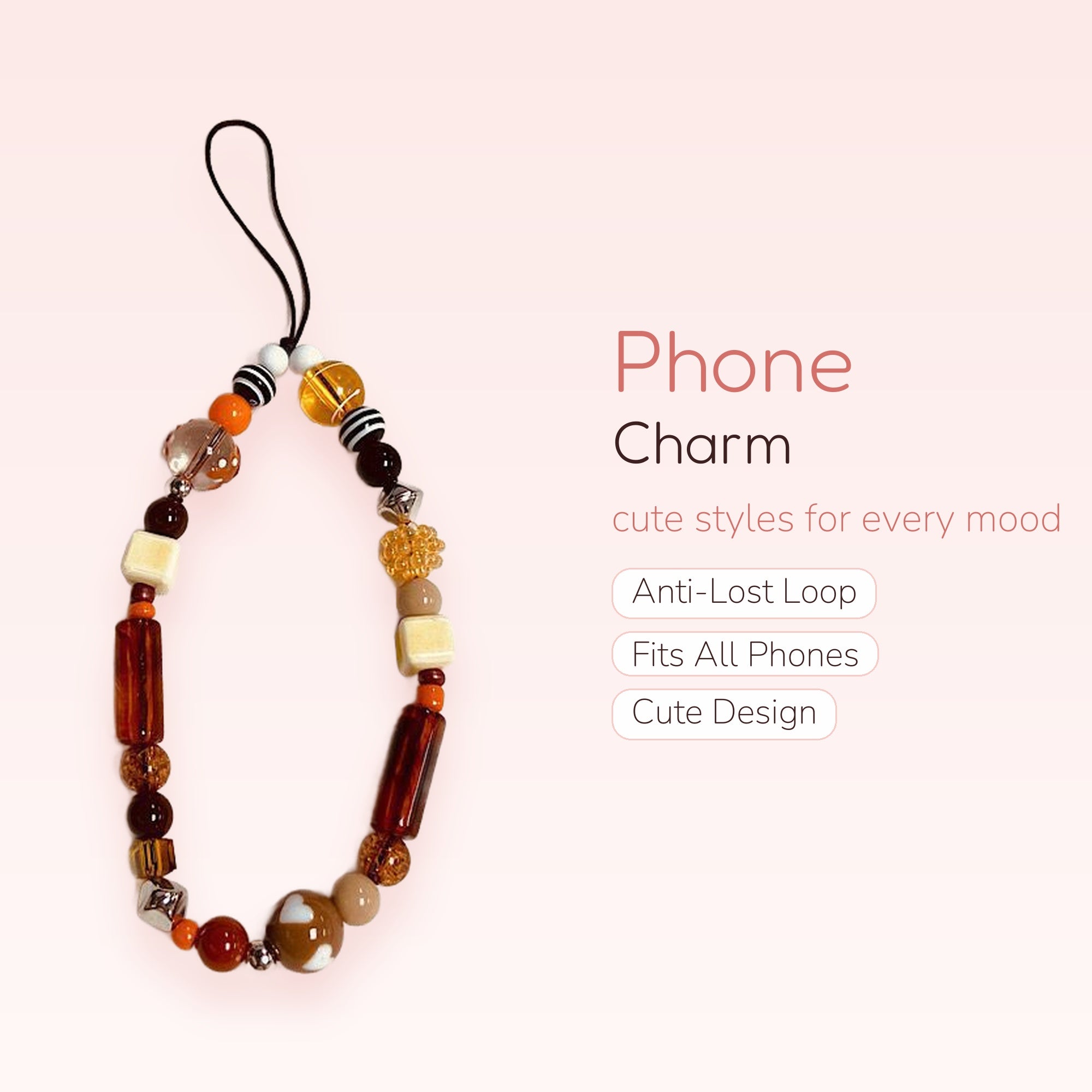 Autumnal Beaded Phone Charm Strap | Earthy Toned Wrist Lanyard