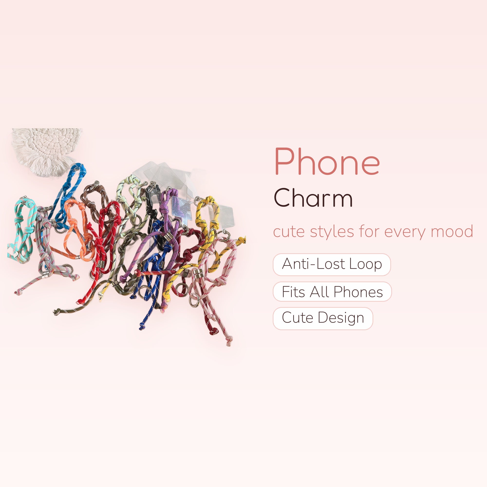 Colorful Braided Rope Phone Charm Lanyard | Adjustable Wrist Strap Keychain