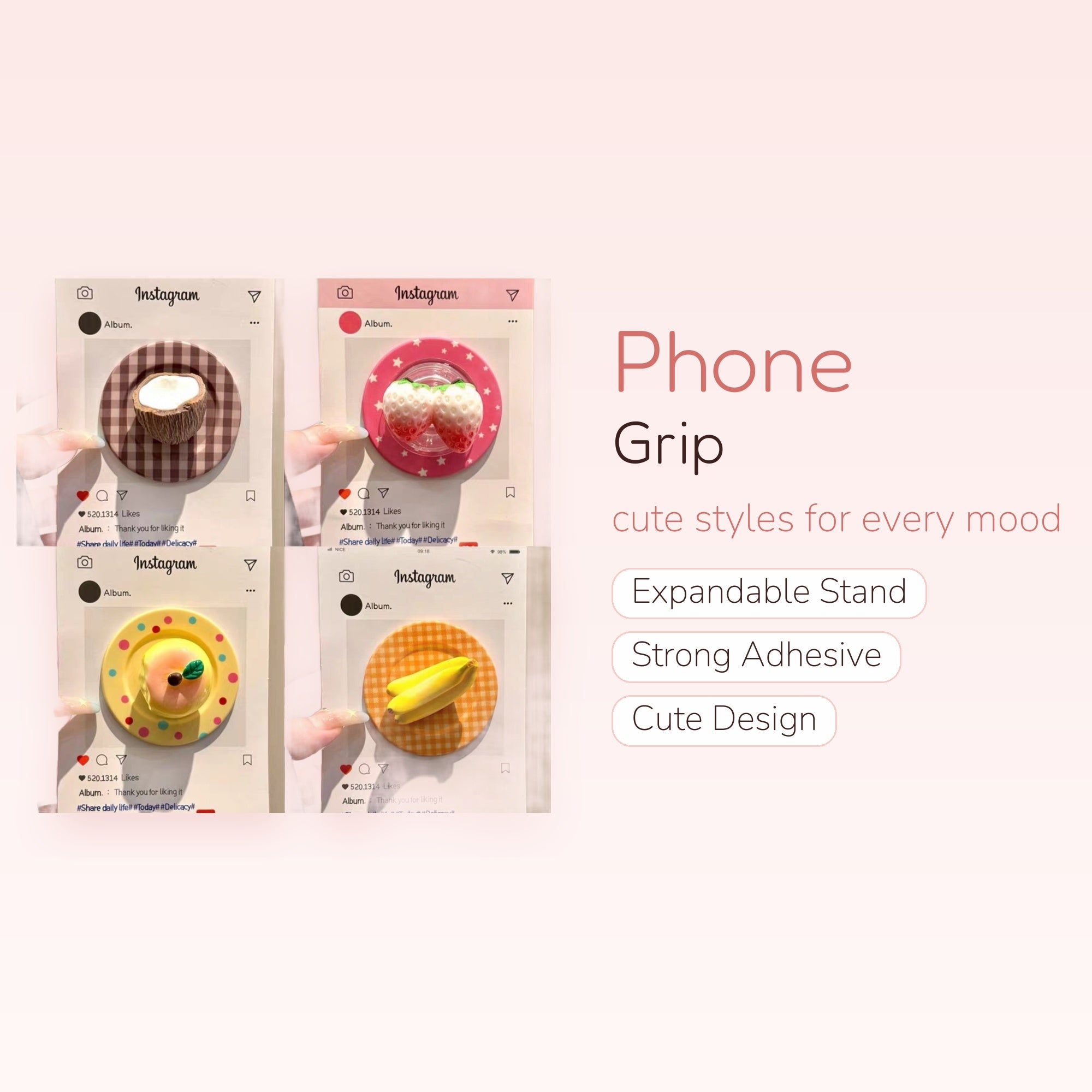 Kawaii Fruit Dessert Phone Grip Set | Aesthetic Food Pop Socket Stand
