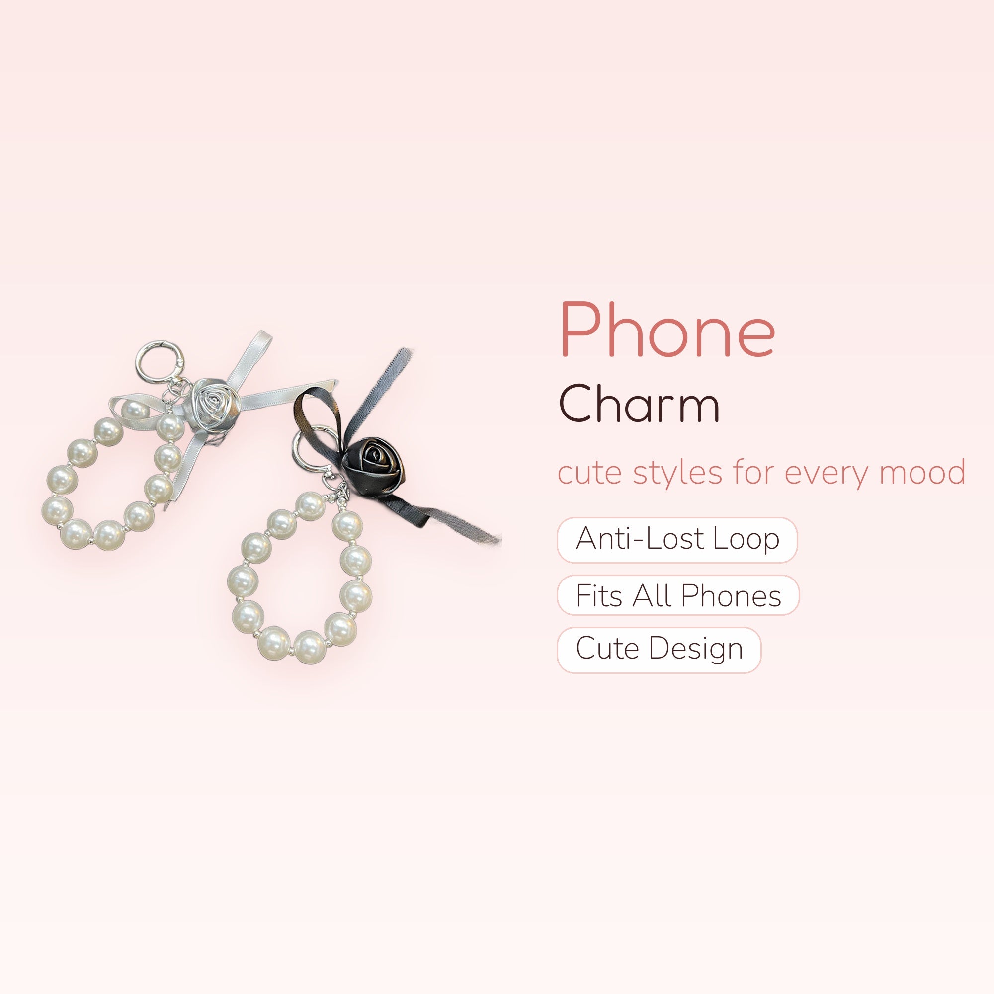 Aesthetic Pearl Rose Phone Charm Strap | Elegant Beaded Wrist Lanyard
