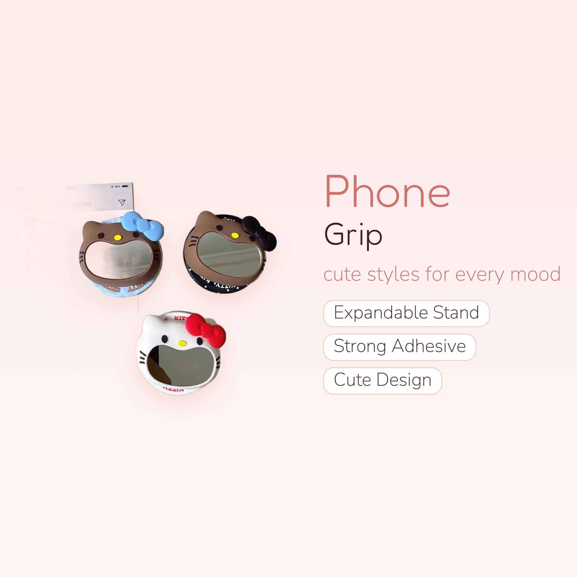 Kawaii Hello Kitty Silicone Phone Grip | Cute Cartoon Pop Socket Stand