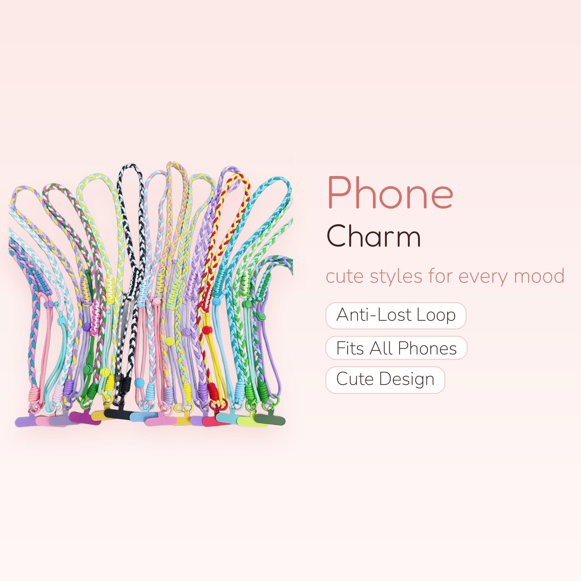 Braided Lanyard Phone Charm Strap | Colorful Woven Silicone Phone Lanyard