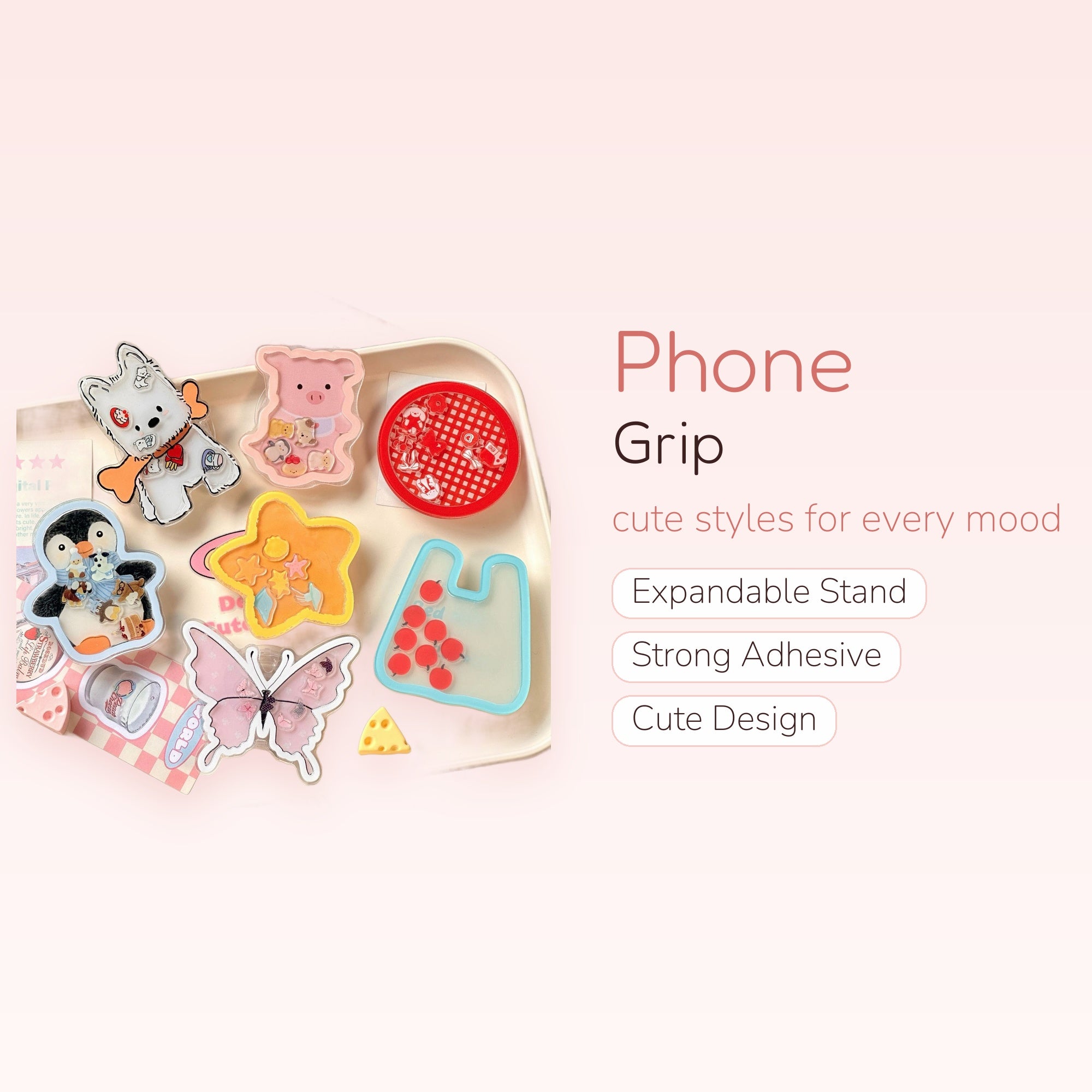 Kawaii Shaker Animal Phone Grip | Cute Floating Charm Pop Socket Stand