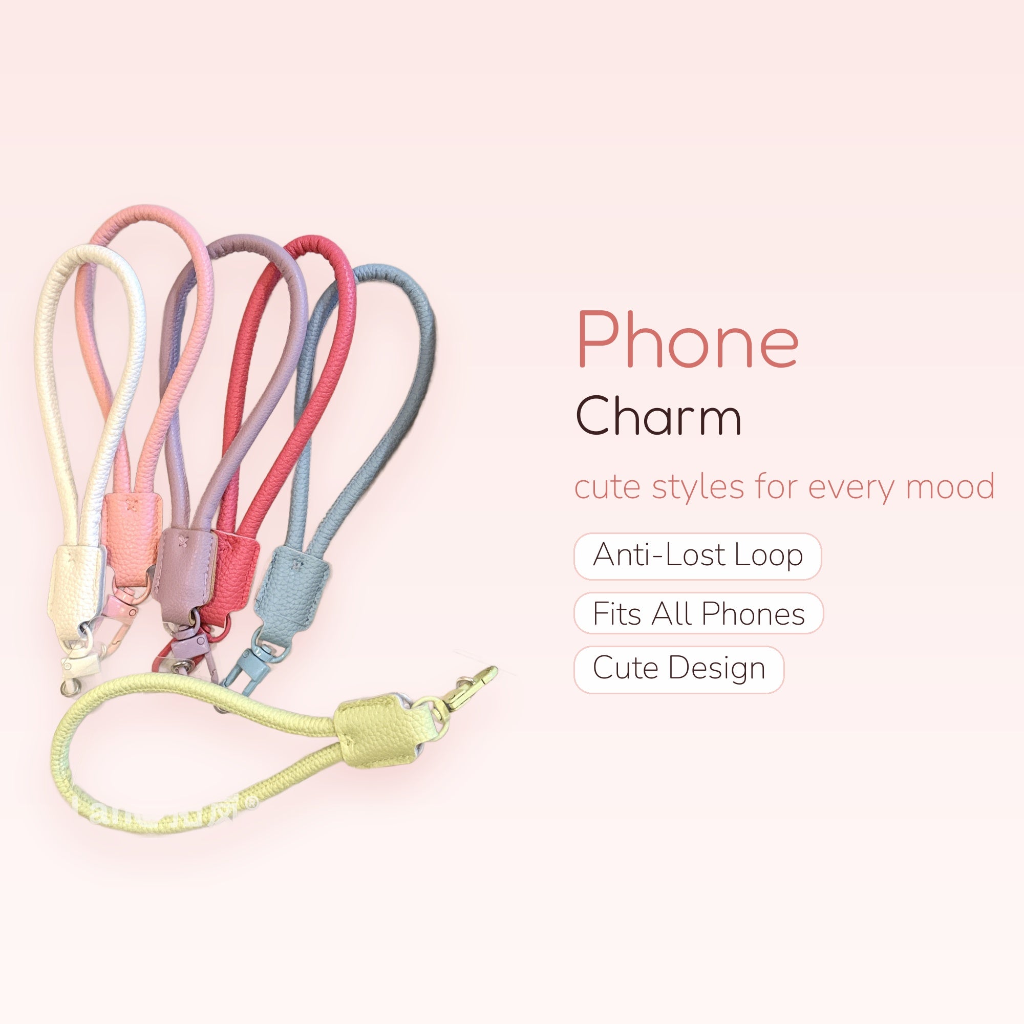 Pastel Braided Leather Phone Charm Wristlet | Cute Colorful Hand Strap Lanyard