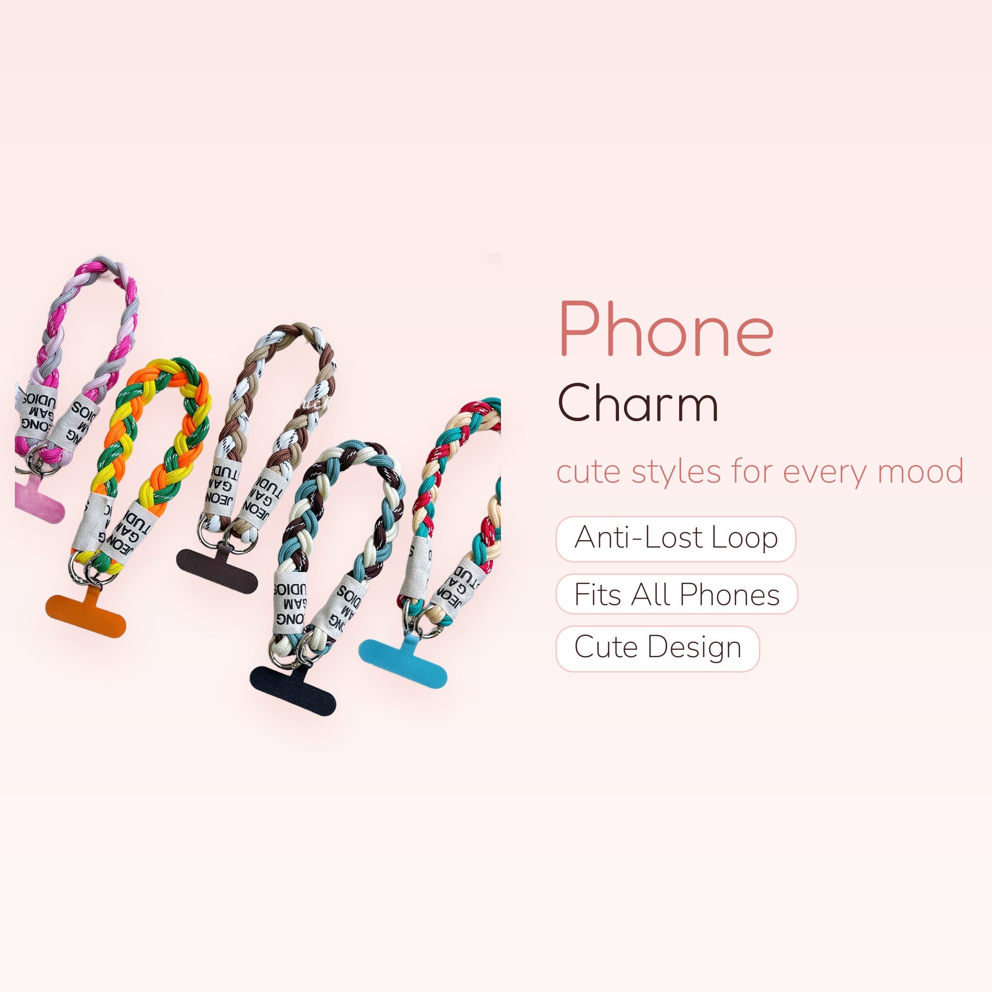 SIMPLYBUBBI — Braided Rope Phone Charm Strap | Aesthetic Wrist Lanyard with Patch