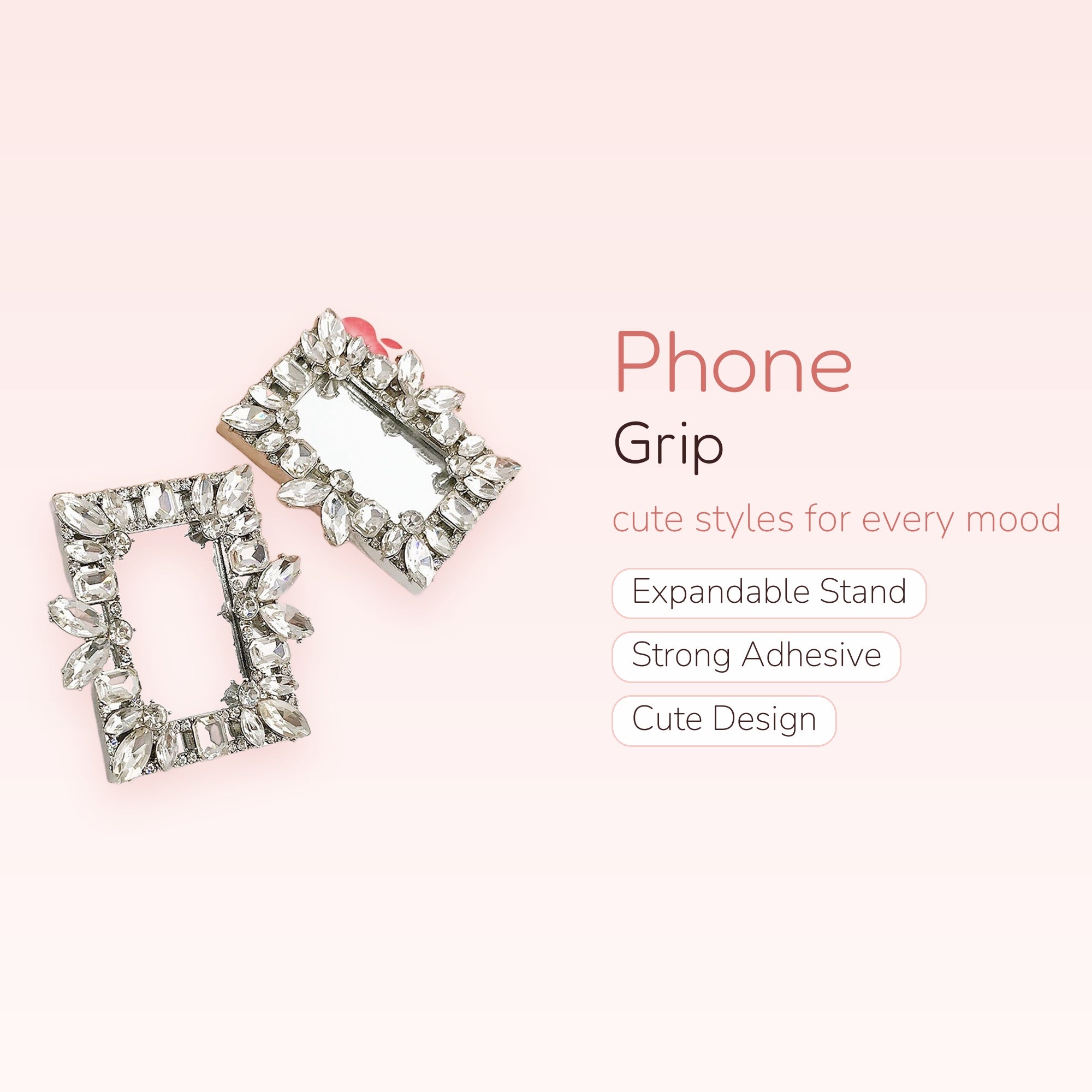 Sparkling Crystal Mirror Phone Grip | Elegant Rhinestone Pop Socket Stand