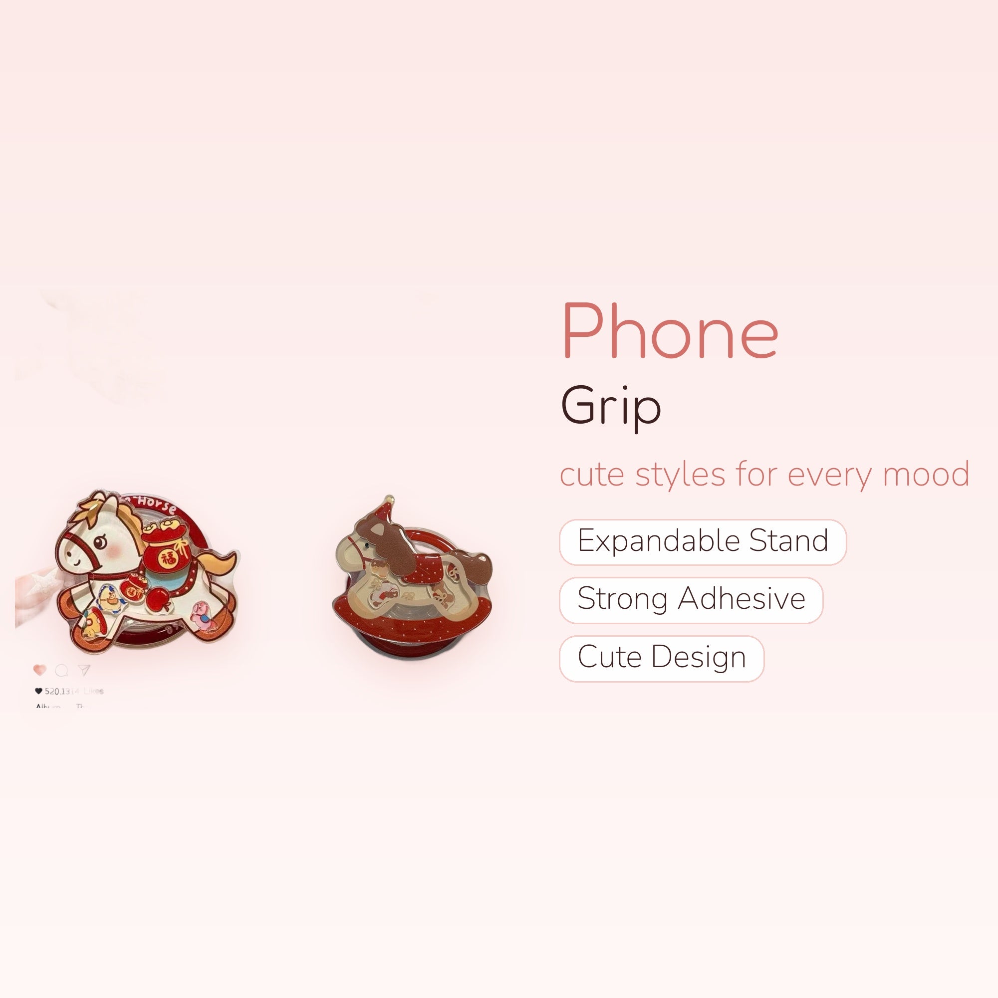Kawaii Lucky Horse Phone Grip | Cute Gold Ingot Pop Socket Stand
