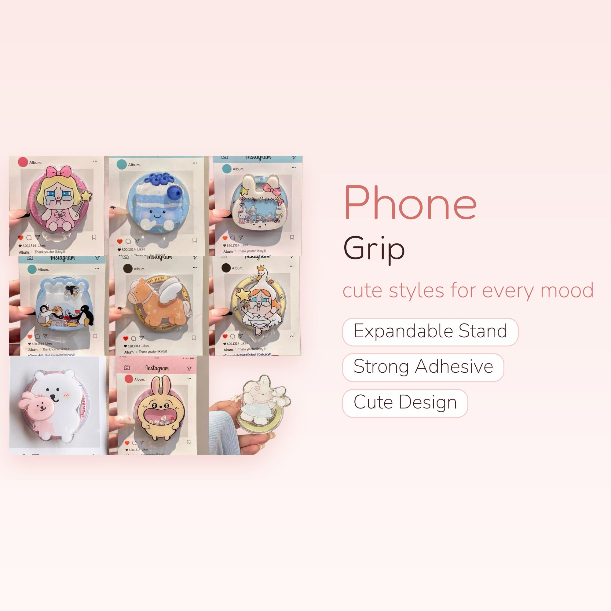 Kawaii Cartoon Character Phone Grip Collection | Cute Pop Socket Stand for Phones