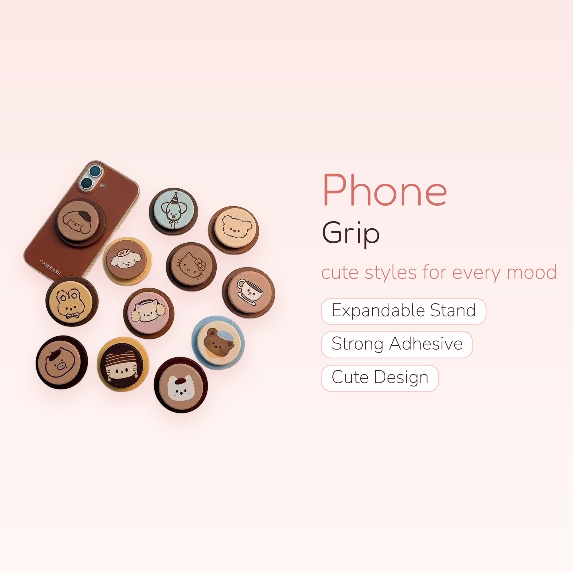Kawaii Cartoon Animal Phone Grip | Cute Pop Socket Stand for iPhone & Android