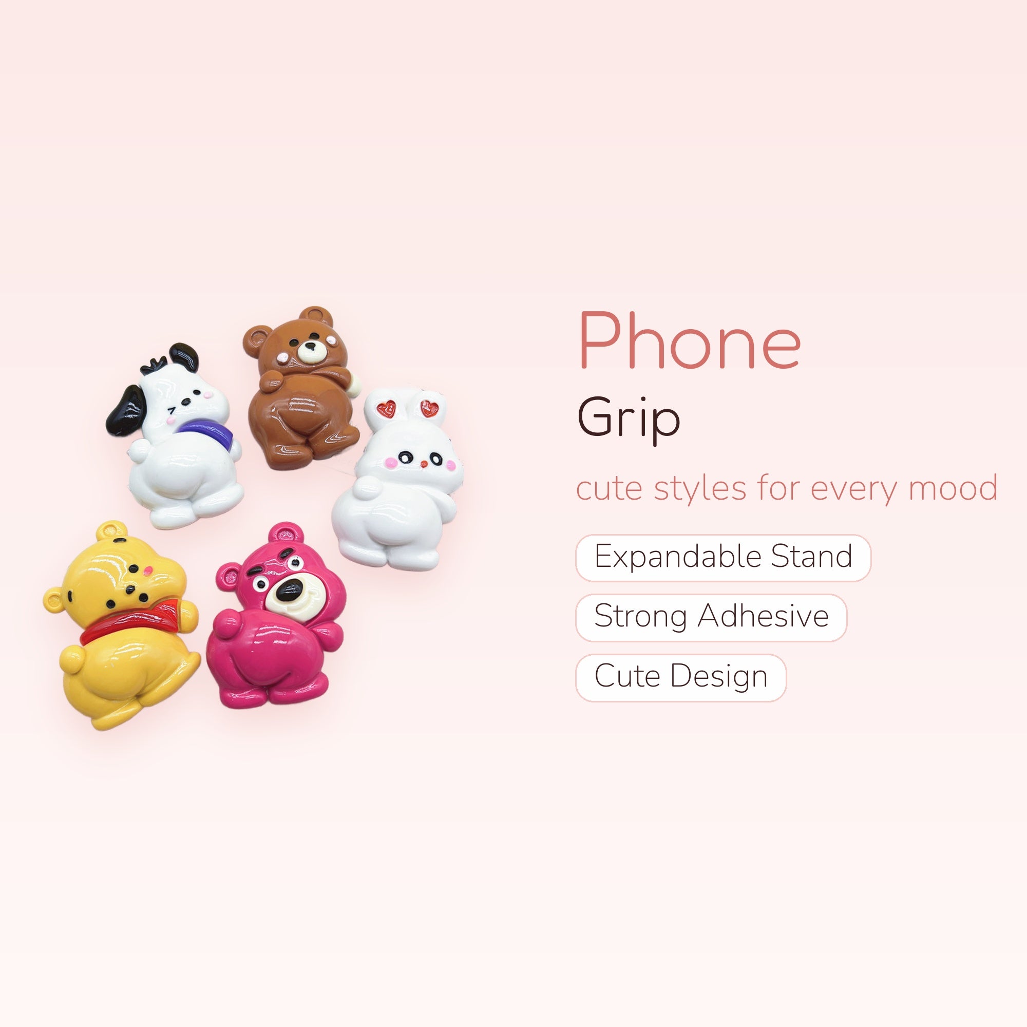 Kawaii Cartoon Animal Phone Grips | Cute Resin Pop Socket Stand
