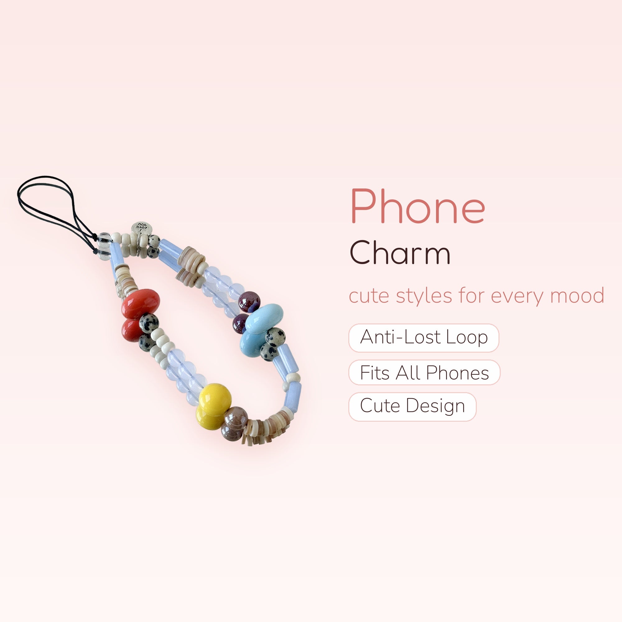 Aesthetic Beaded Phone Charm Strap | Colorful Y2K Wrist Lanyard