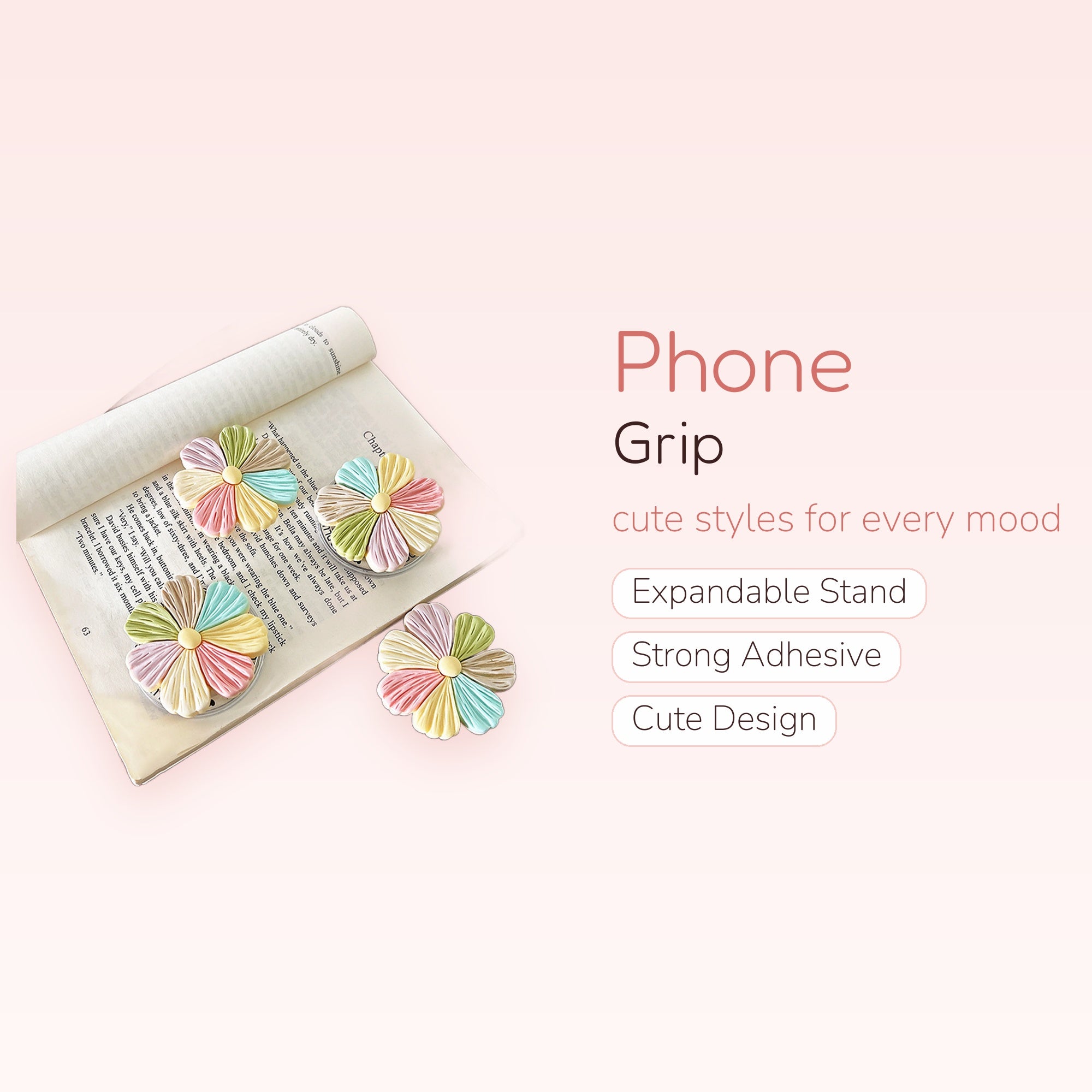 Pastel Rainbow Flower Phone Grip | Cute Daisy Pop Socket Stand